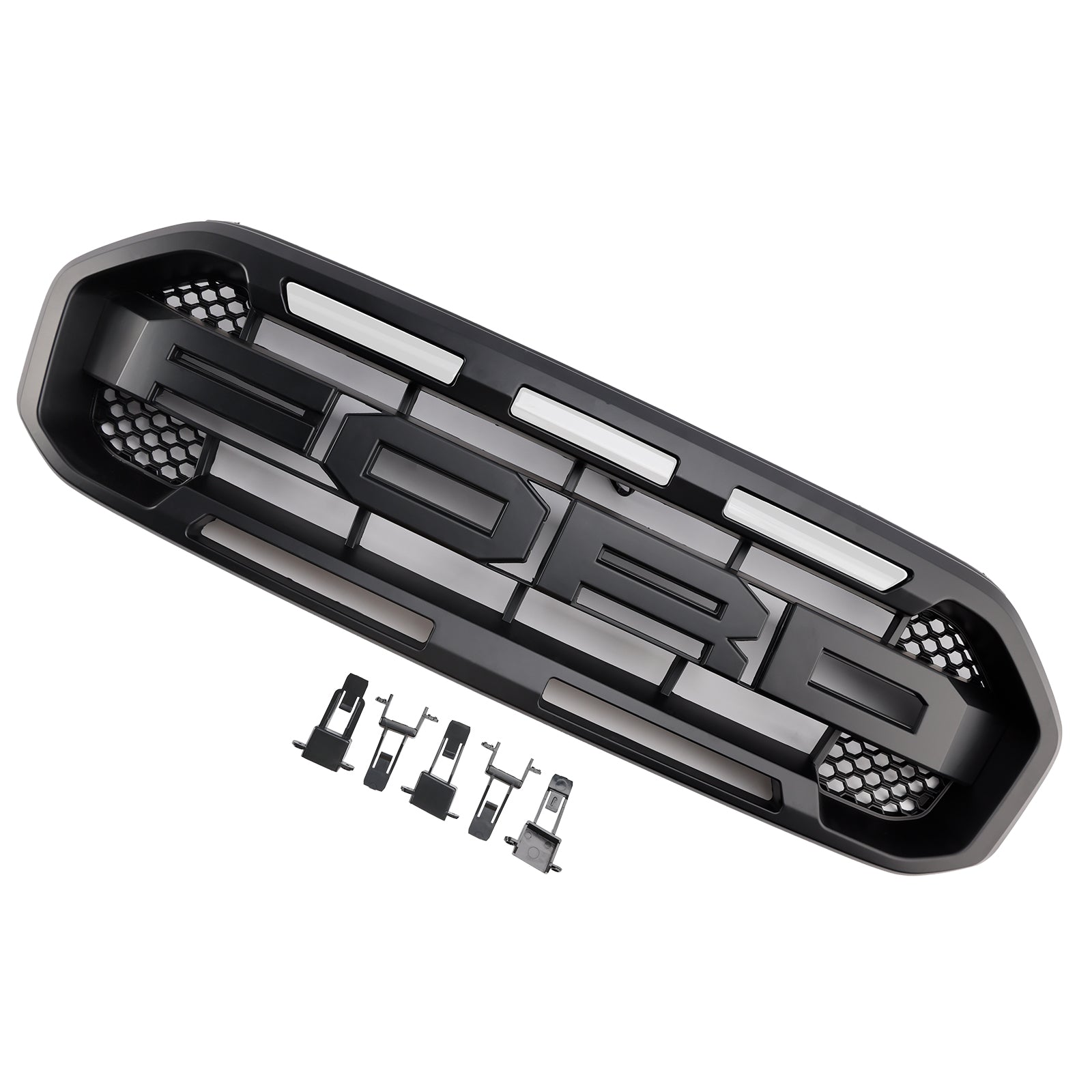 2019-2023 Ford Ranger met witte led Raptor-stijl voorbumpergrille, zwart