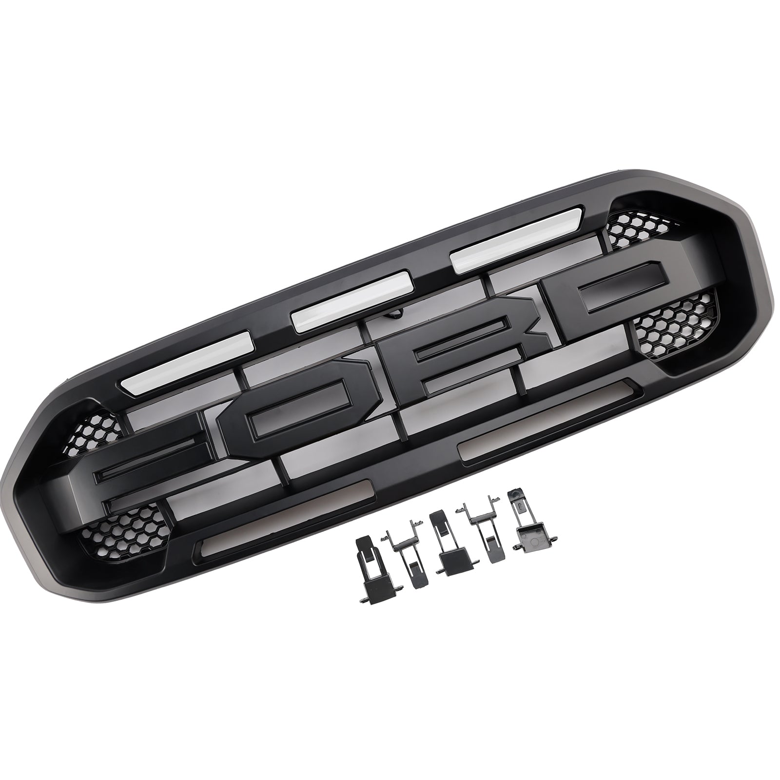 2019-2023 Ford Ranger met witte led Raptor-stijl voorbumpergrille, zwart