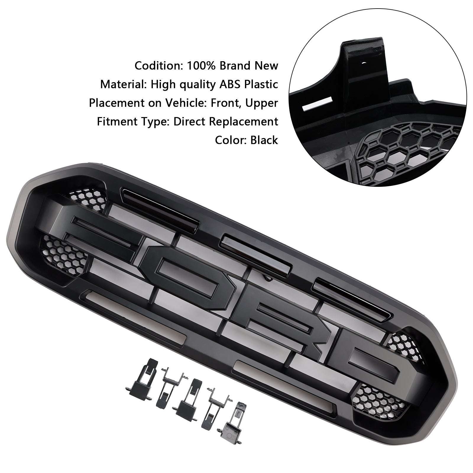 Black Raptor Style Front Bumper Grill Grille Fit Ford Ranger 2019-2023