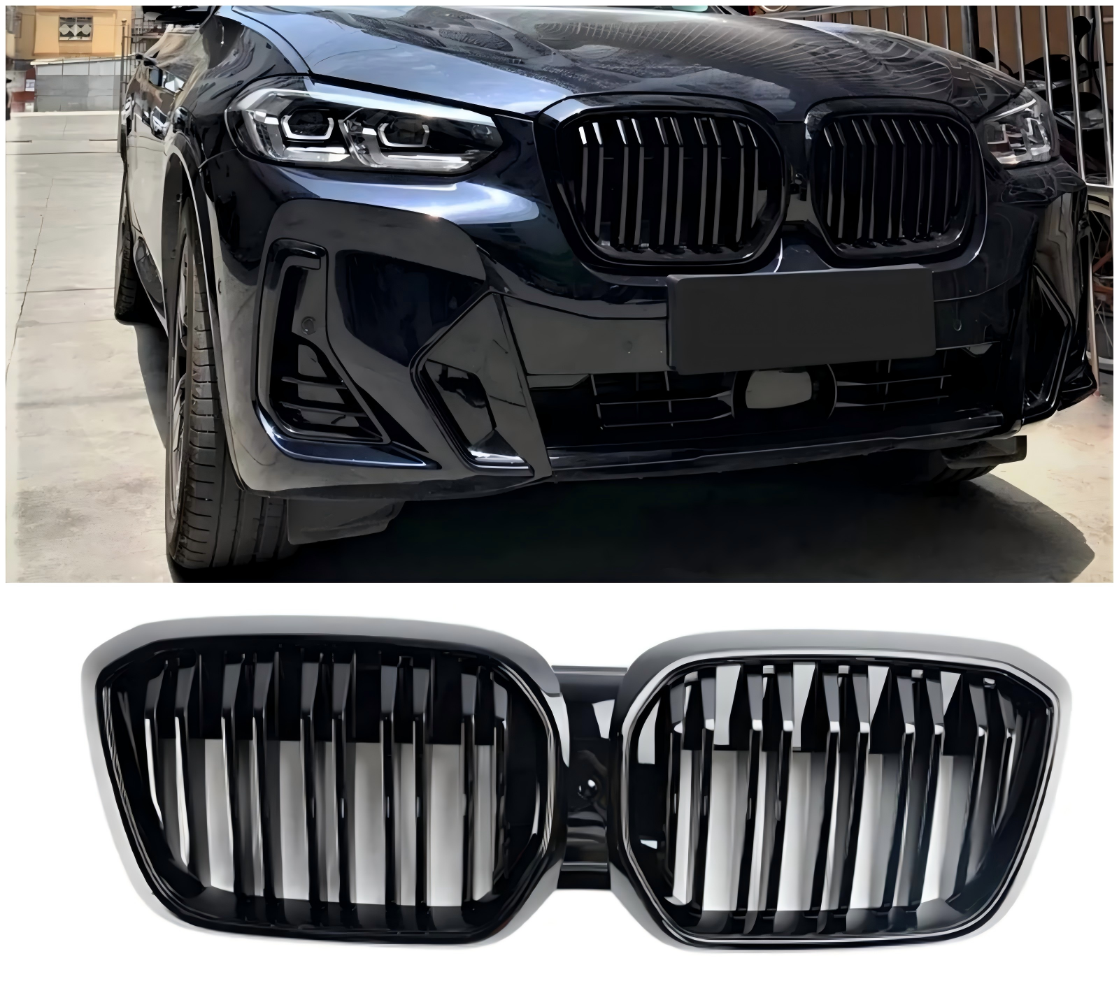 2022 2023 2024 BMW IX3 G08 LCI Double Slat Gloss Black Front Kidney Grill Grille