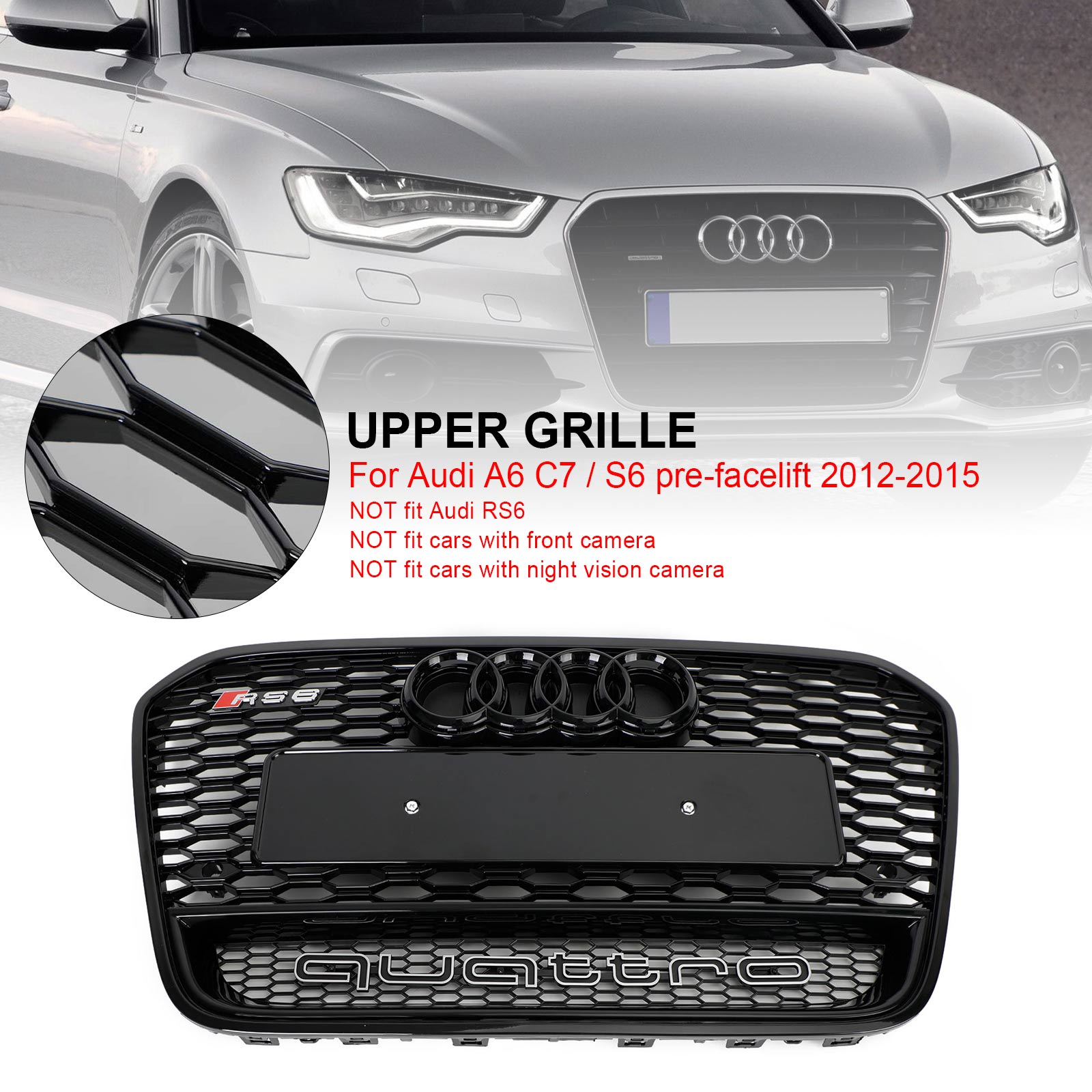 Grille de calandre en nid d'abeille en maille avant de style Audi A6 S6 C7 RS6 2012-2015