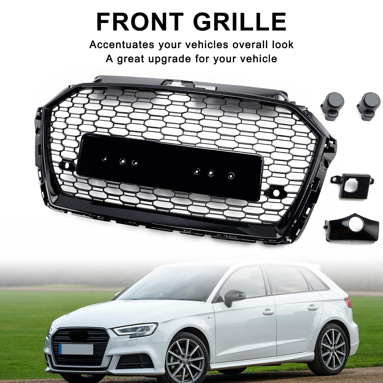 2017 2018 2019 Audi A3 8V RS3 Honeycomb Mesh Mesh Front Bumper Grille Black