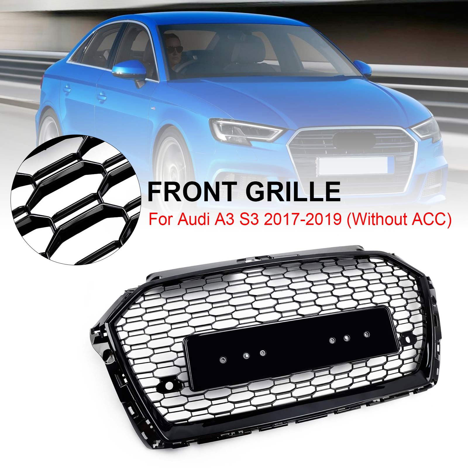 Parrilla de parachoques delantera tipo panal para Audi Q5 2013-2017, cromada/negra