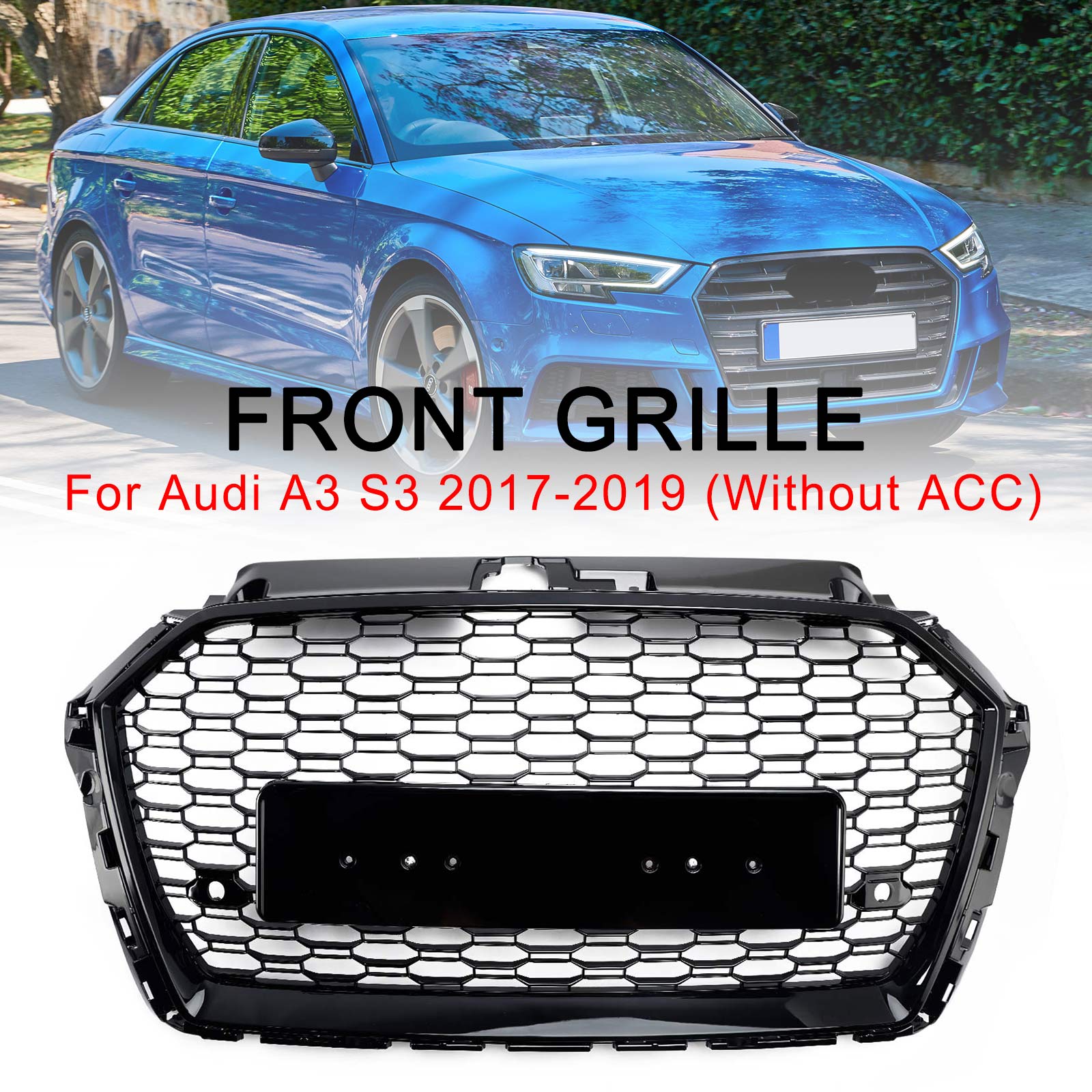 Parrilla de parachoques delantera tipo panal para Audi Q5 2013-2017, cromada/negra
