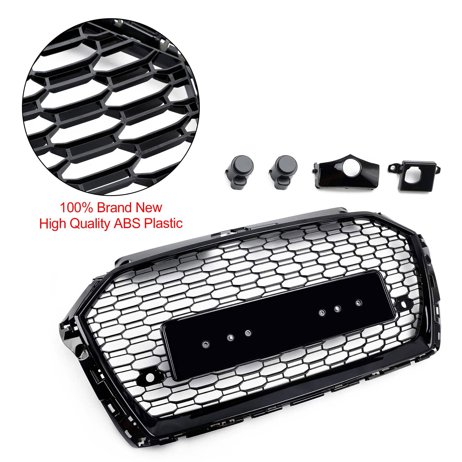 Rejilla de parachoques delantero de malla de panal estilo Audi A3 8V RS3 2017-2019, color negro