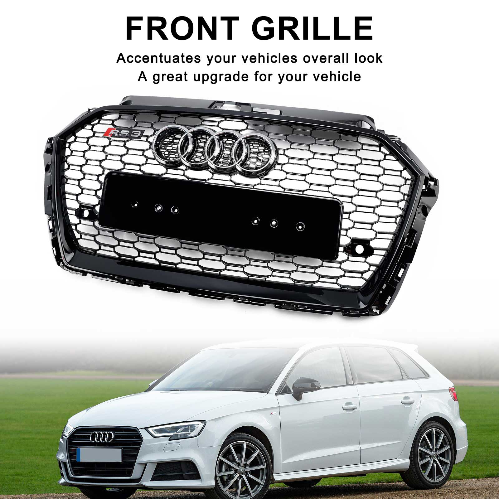 2017-2019 Audi A3 8V RS3 Style Honeycomb Mesh Front Bumper Grille Black