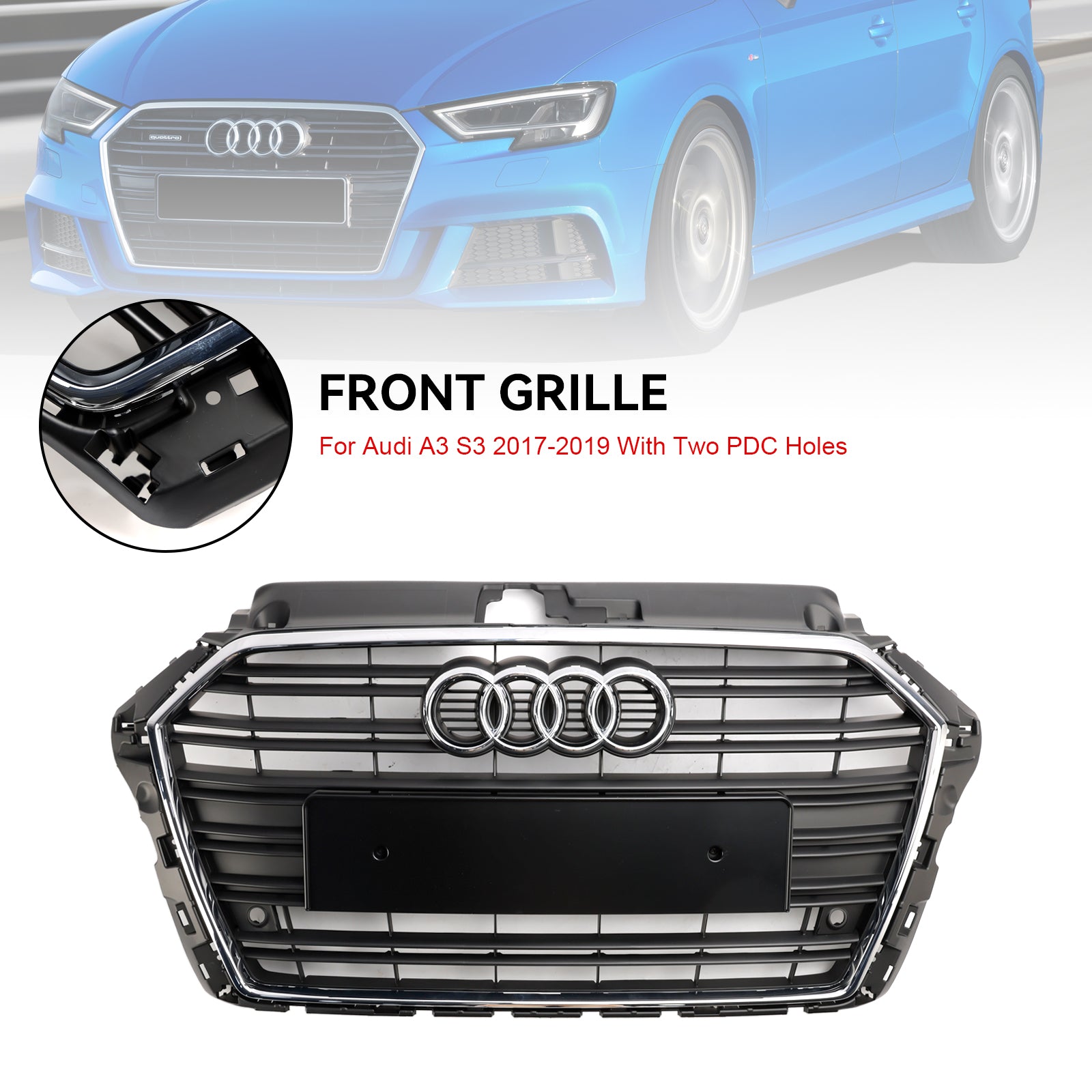 2017-2019 Audi A3 S3 Front Bumper Grill Grill 8v3853651 Chrome 8v3853651b