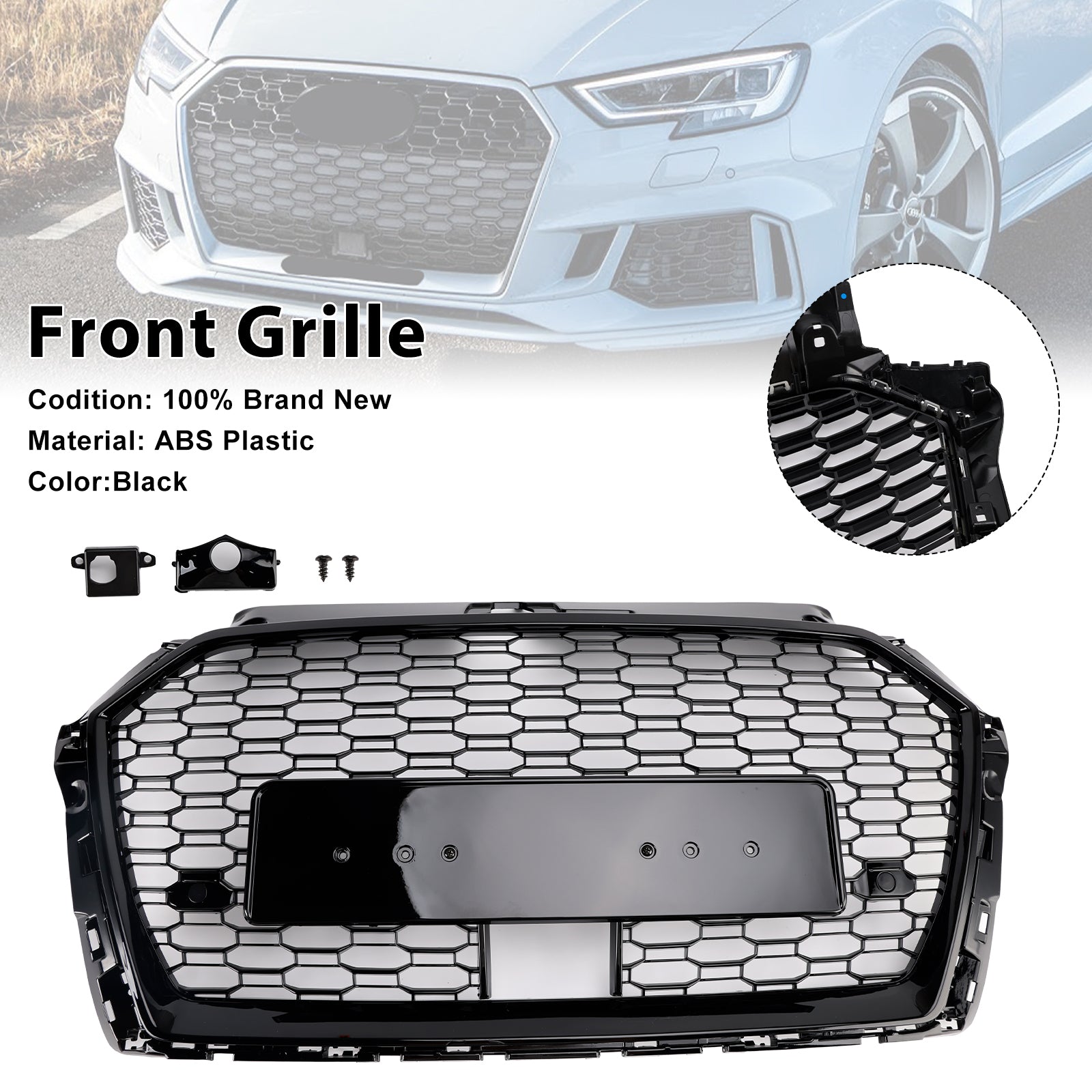 2017-2019 Audi A3 S3 W/ACC RS3 Style calandre en nid d'abeille noir
