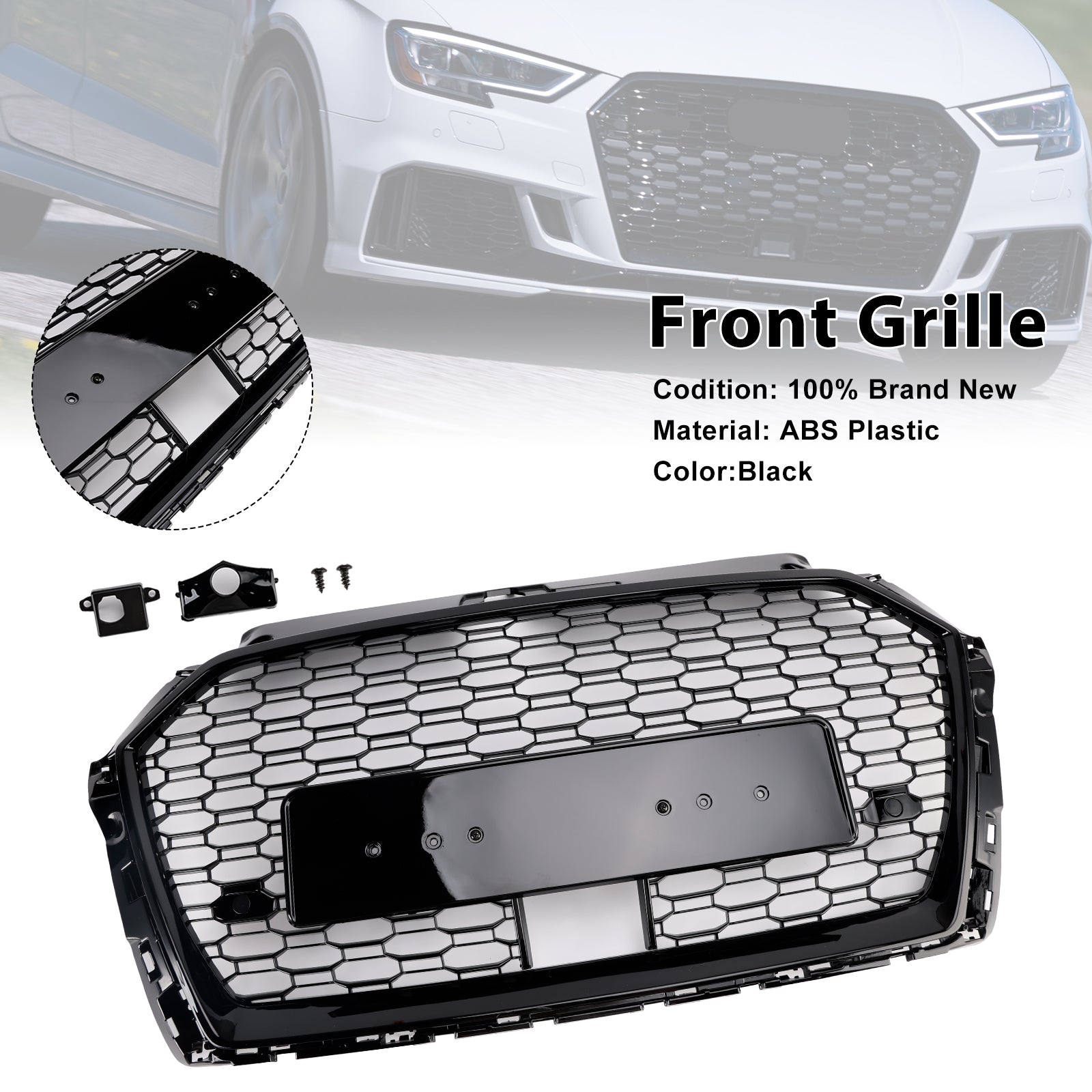 2017-2019 Audi A3 S3 W/ACC RS3 Style calandre en nid d'abeille noir