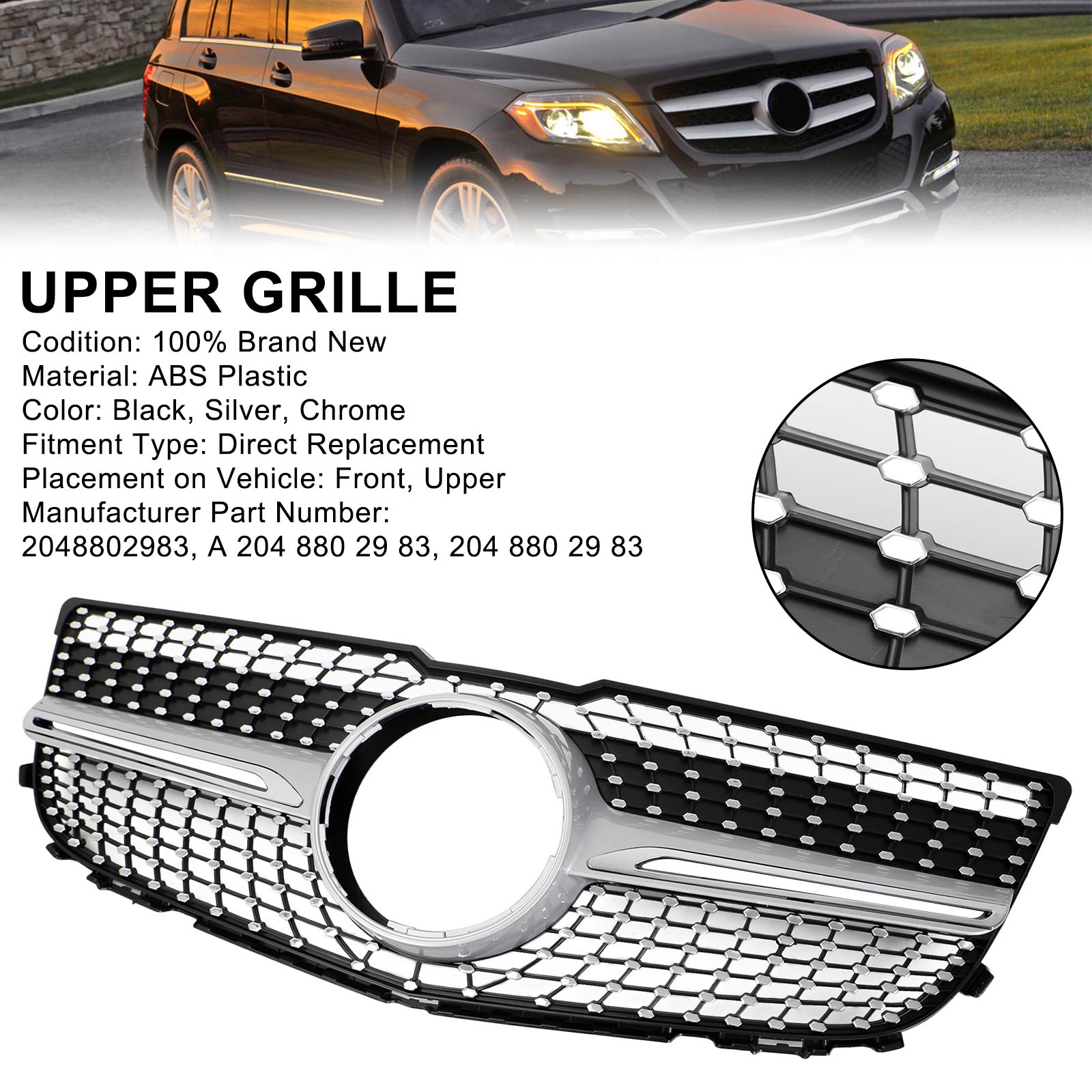 2013-2015 Mercedes Benz X204 Clase GLK Parrilla de parachoques delantero Parrilla Diamante