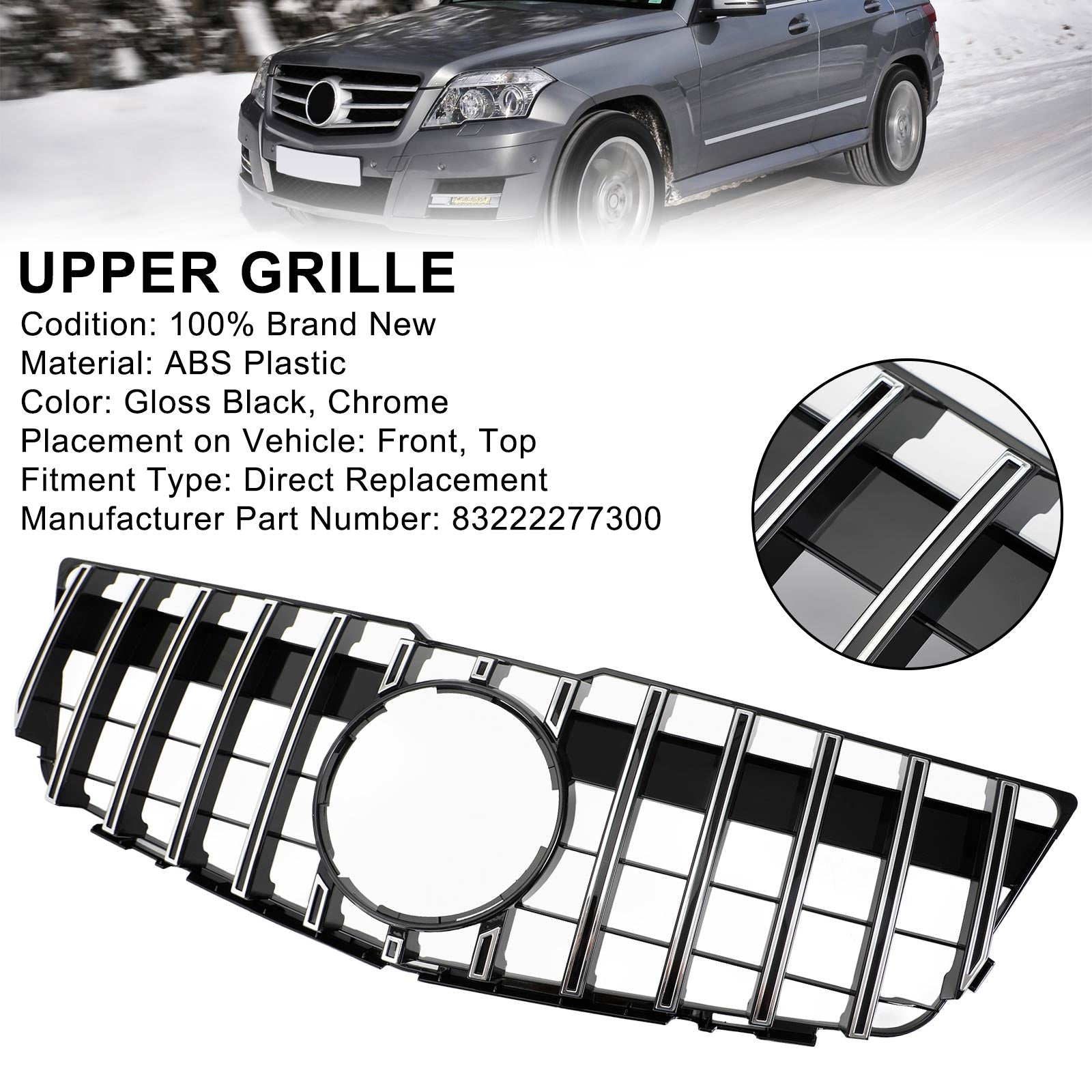 2008-2012 Mercedes-Benz GLK X204 Grille supérieure de pare-chocs avant Style GT 83222277300