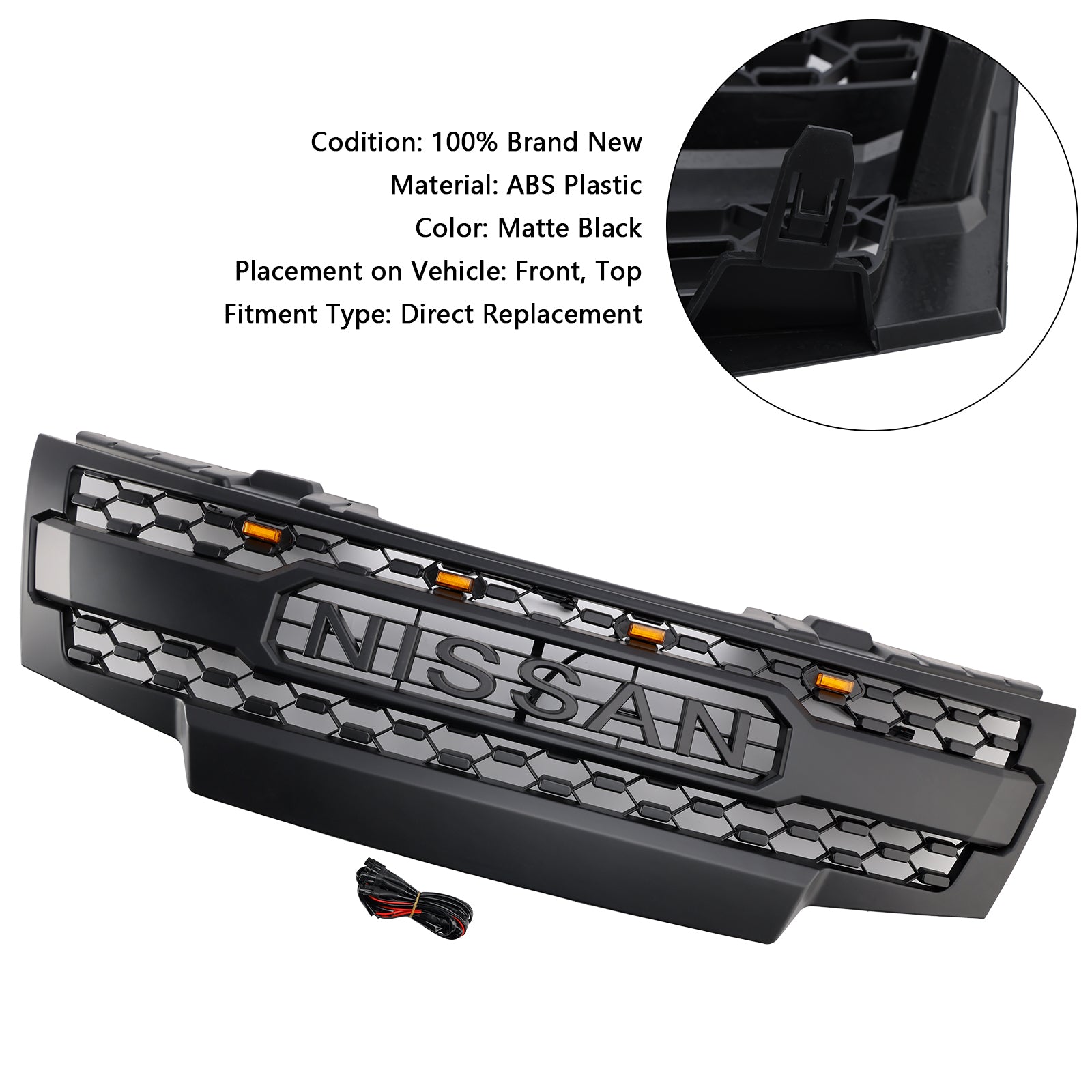 2009-2019 Nissan Frontier W/Led Lights Black Front Bumper Grill Grille