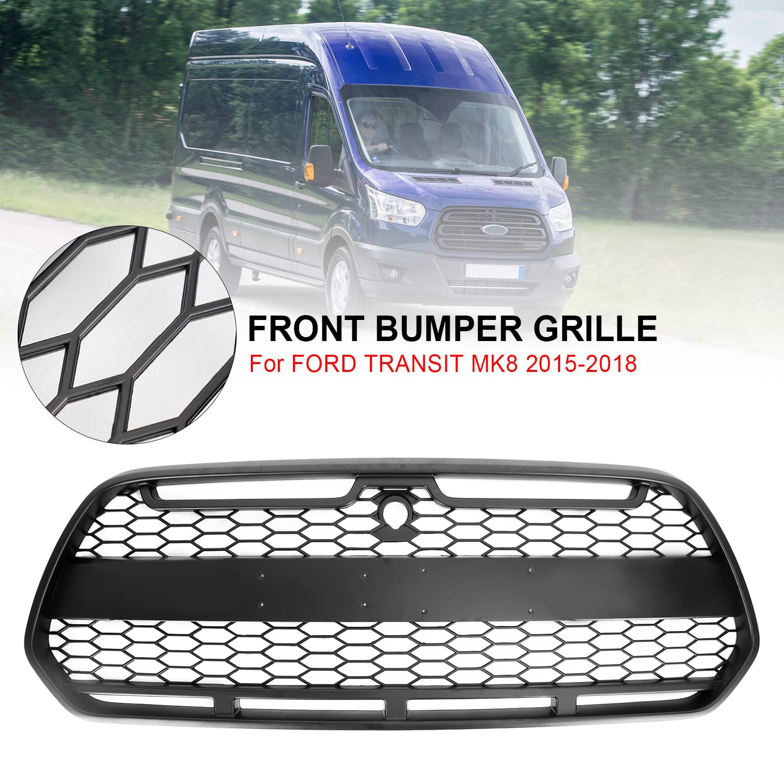 2015-2018 Ford Transit MK8 Raptor Upgrade Agressieve stijl Matzwarte voorbumpergrille