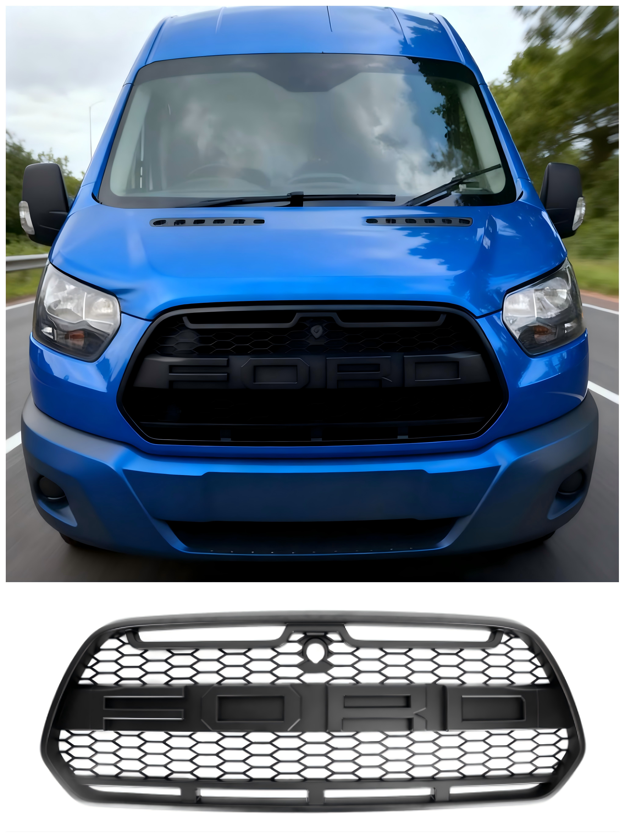 2015-2018 Ford Transit MK8 Raptor Upgrade Aggressiv stil Matt Black Front Bumper Grille