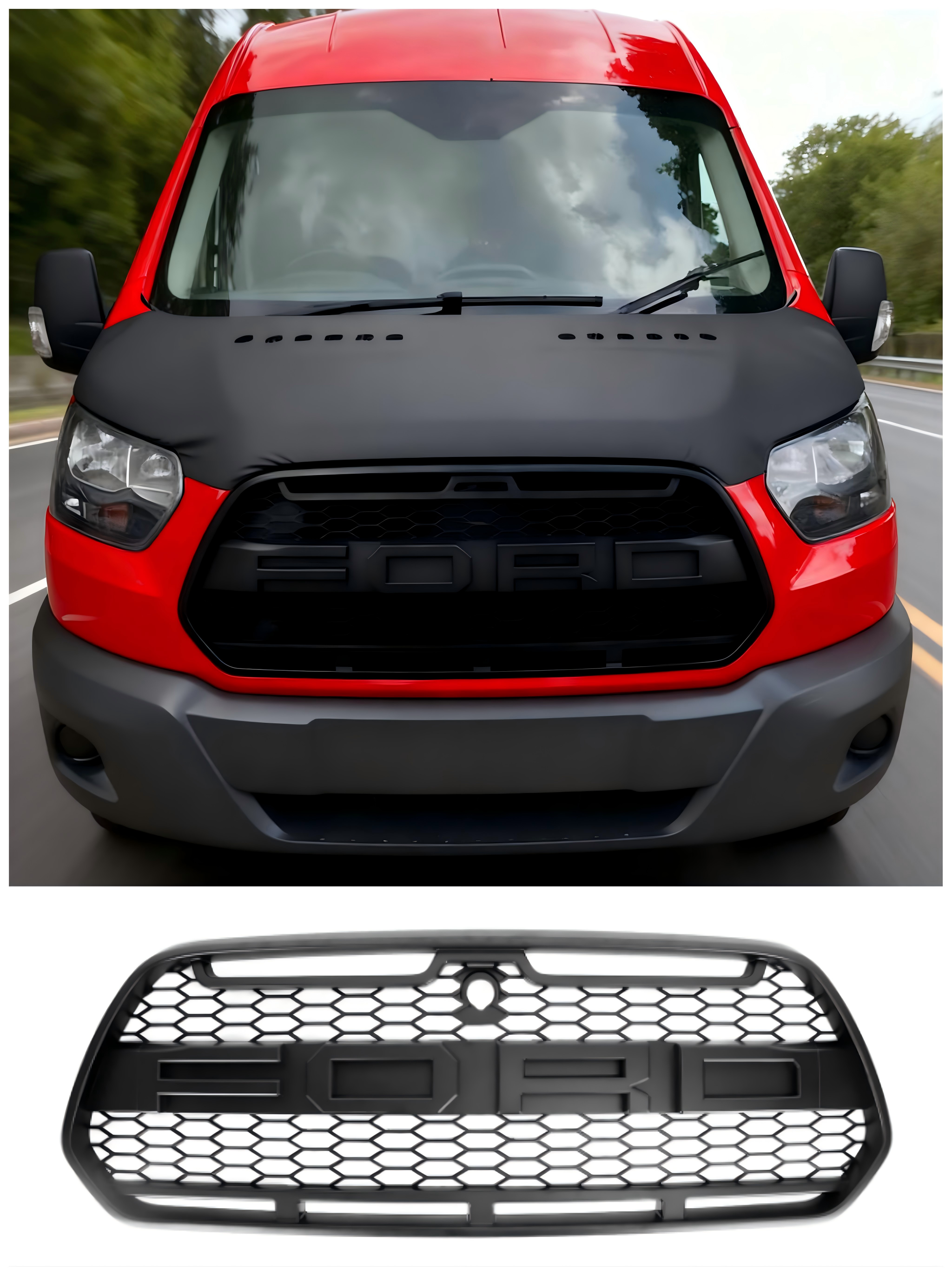 2015-2018 Ford Transit Mk8 Raptor Atualize o estilo agressivo de grade do pára-choque dianteiro preto fosco