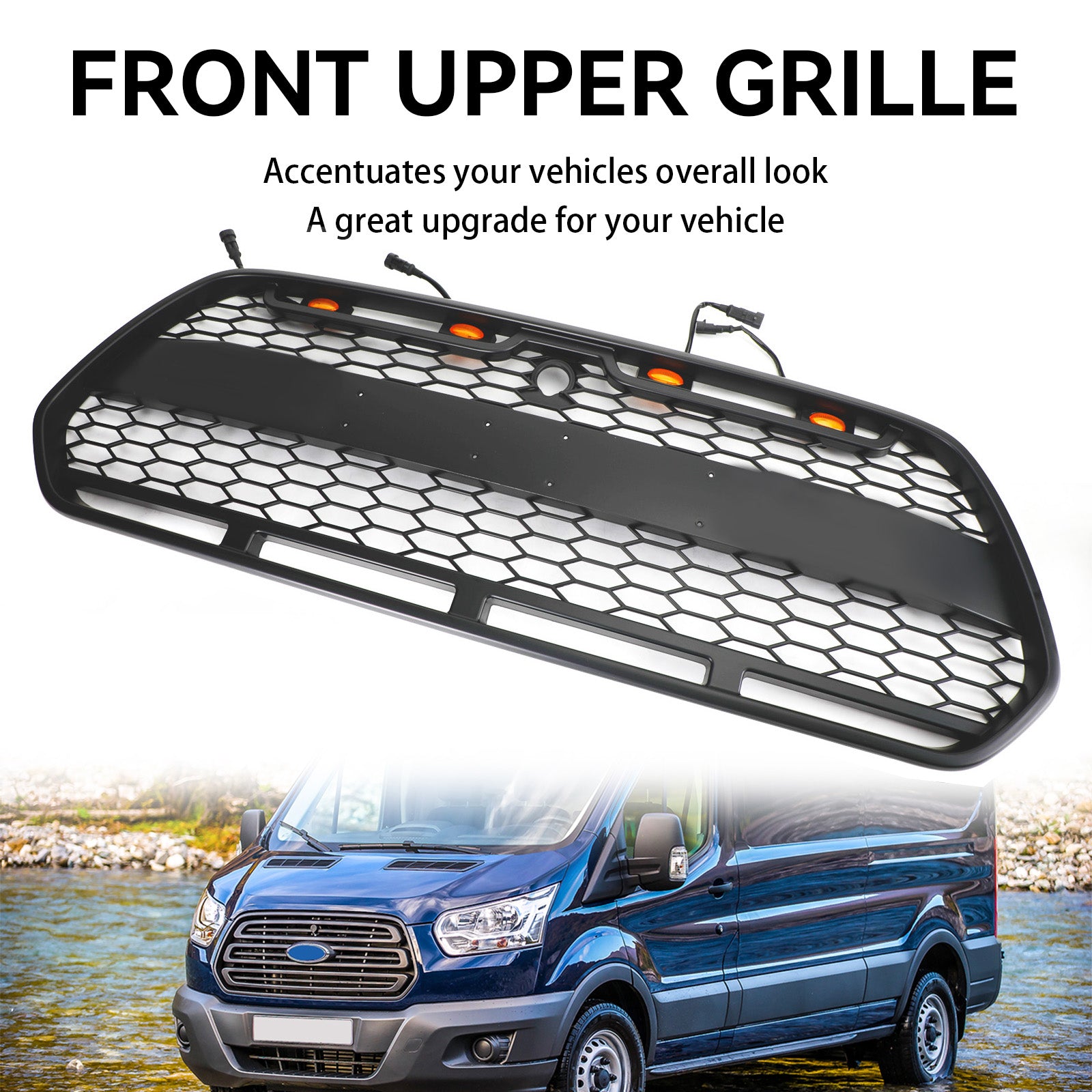 Grille de pare-chocs avant noire mate avec LED pour Ford Transit MK8 Raptor 2015-2018