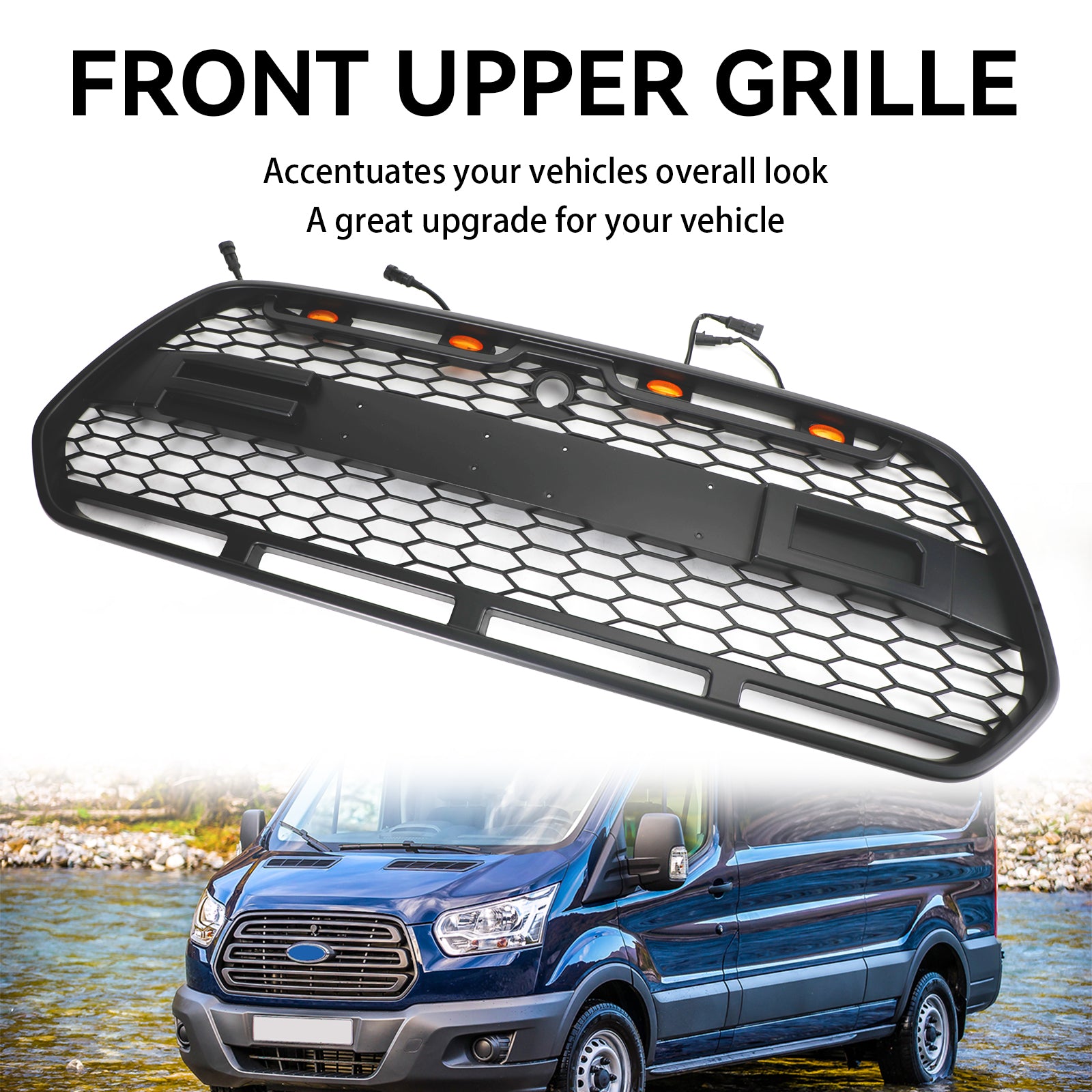 2015 2016 2017 2018 Ford Transit MK8 Raptor Parrilla de parachoques delantero negro mate con LED