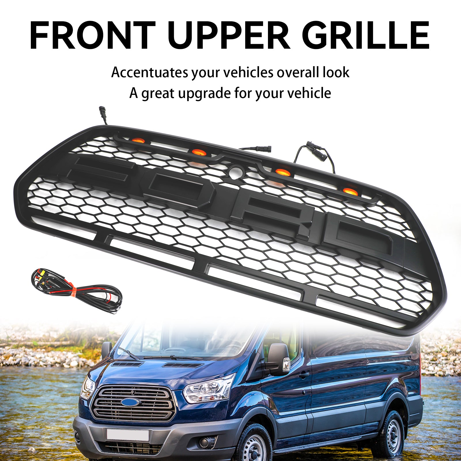 Calandre de pare-chocs avant noire mate avec LED pour Ford Transit MK8 2015-2018 Raptor