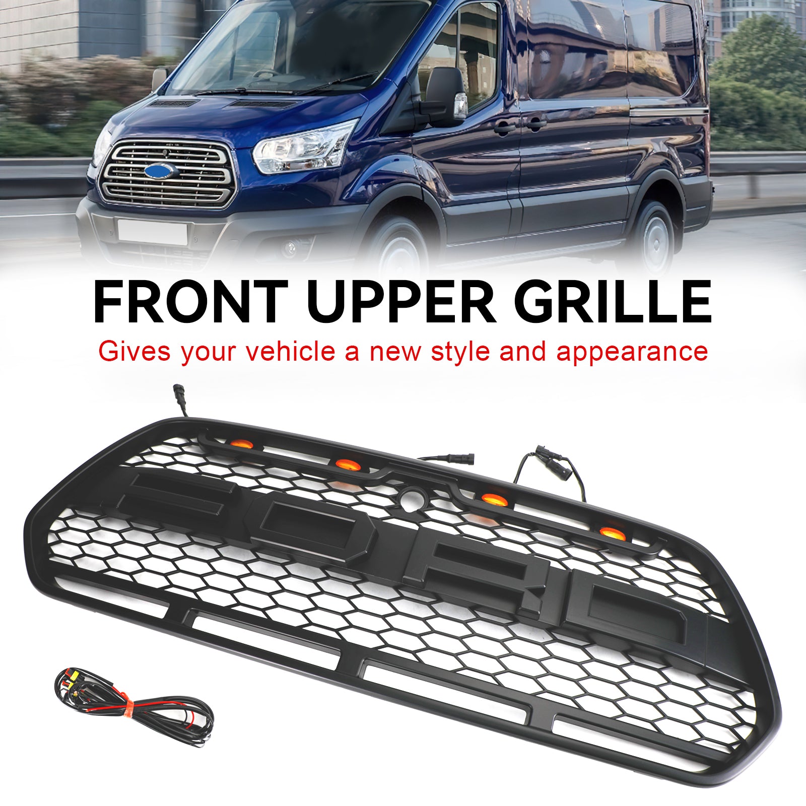 Matzwarte voorbumpergrille met LED geschikt voor Ford Transit MK8 2015-2018 Raptor