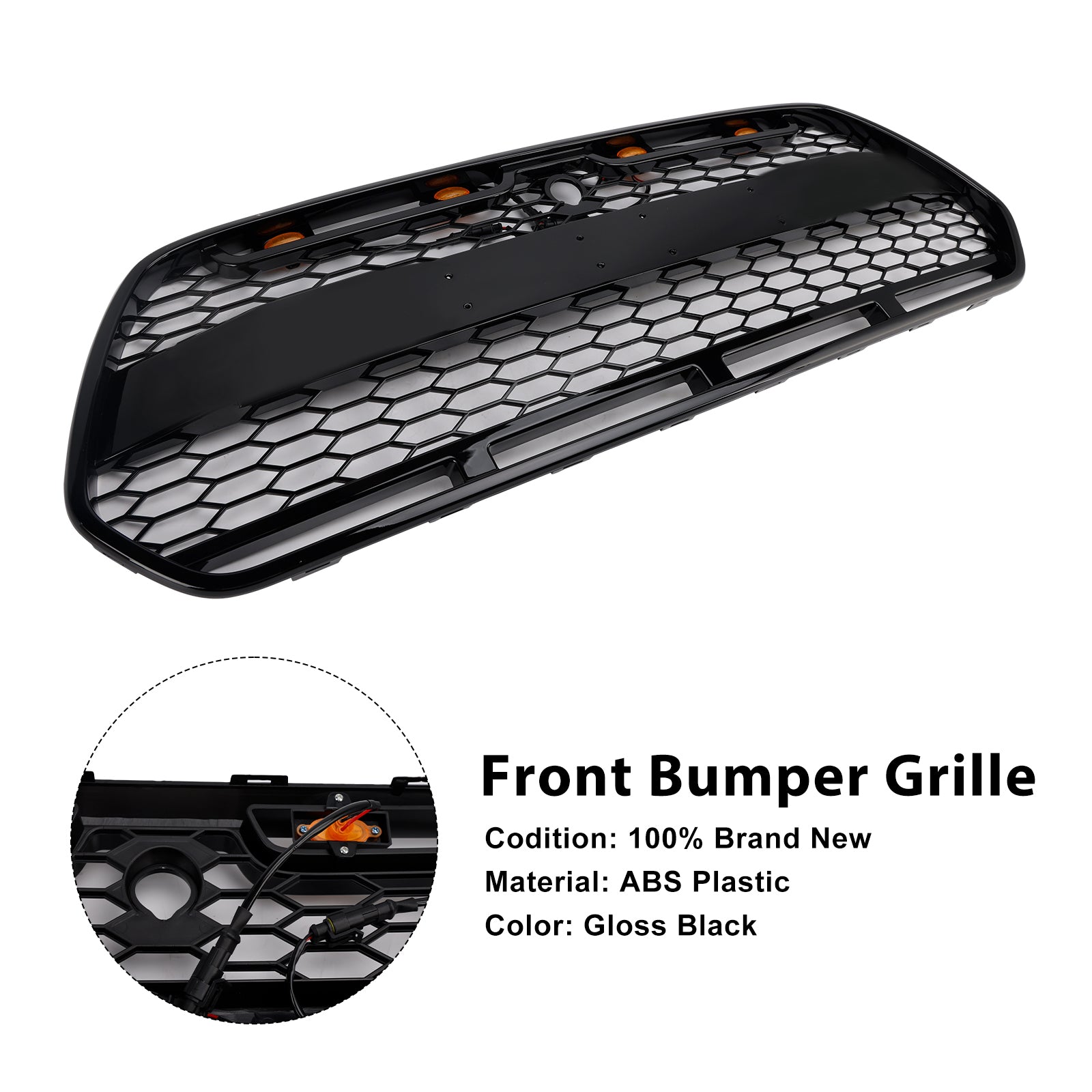Parrilla de parachoques delantero para Ford Transit MK8 Raptor 2015-2018 con LED, color negro brillante