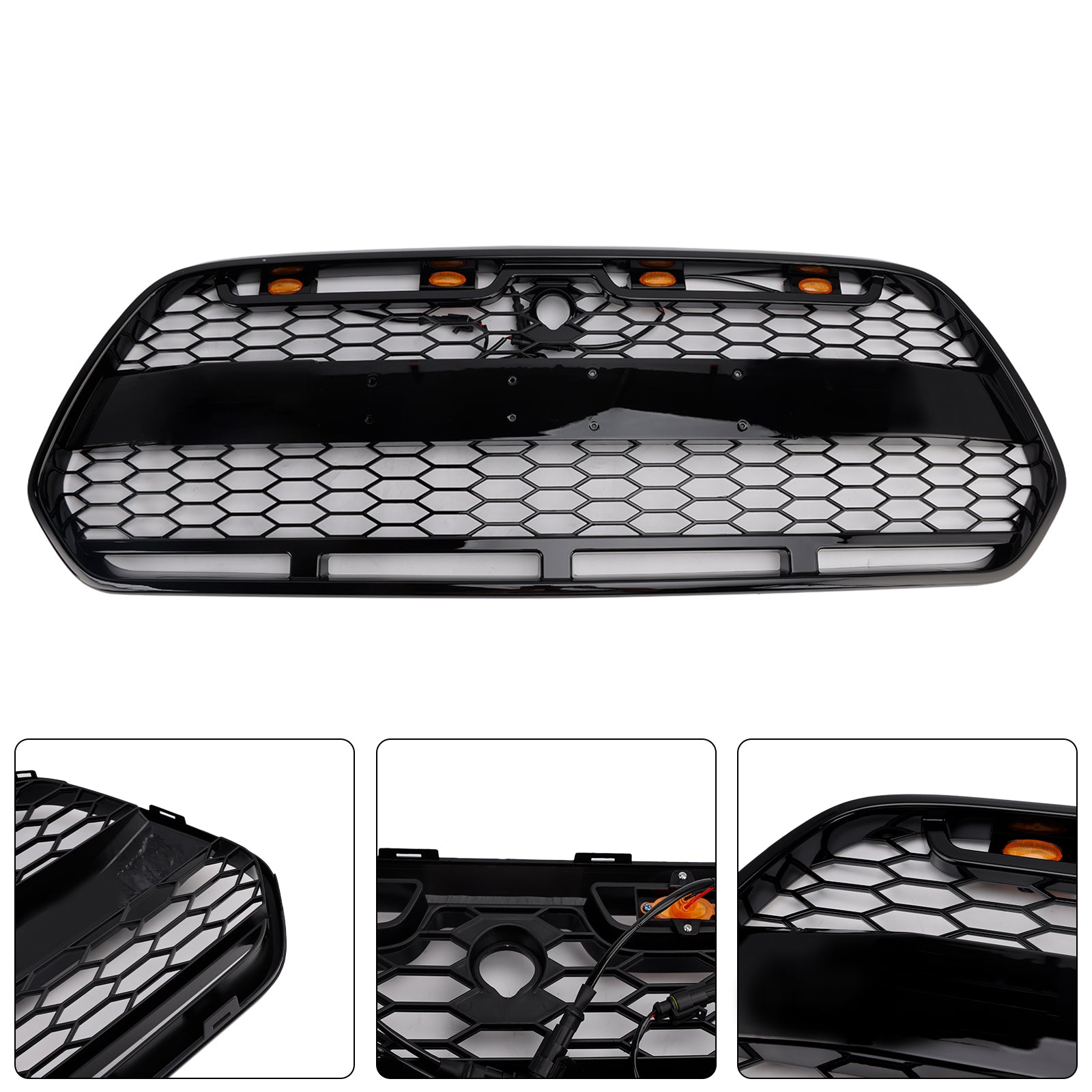 Parrilla de parachoques delantero para Ford Transit MK8 Raptor 2015-2018 con LED, color negro brillante
