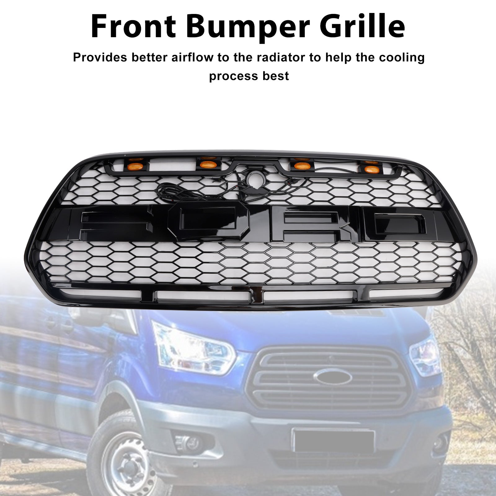 2015-2018 Ford Transit MK8 Raptor met LED glanzend zwarte voorbumpergrille