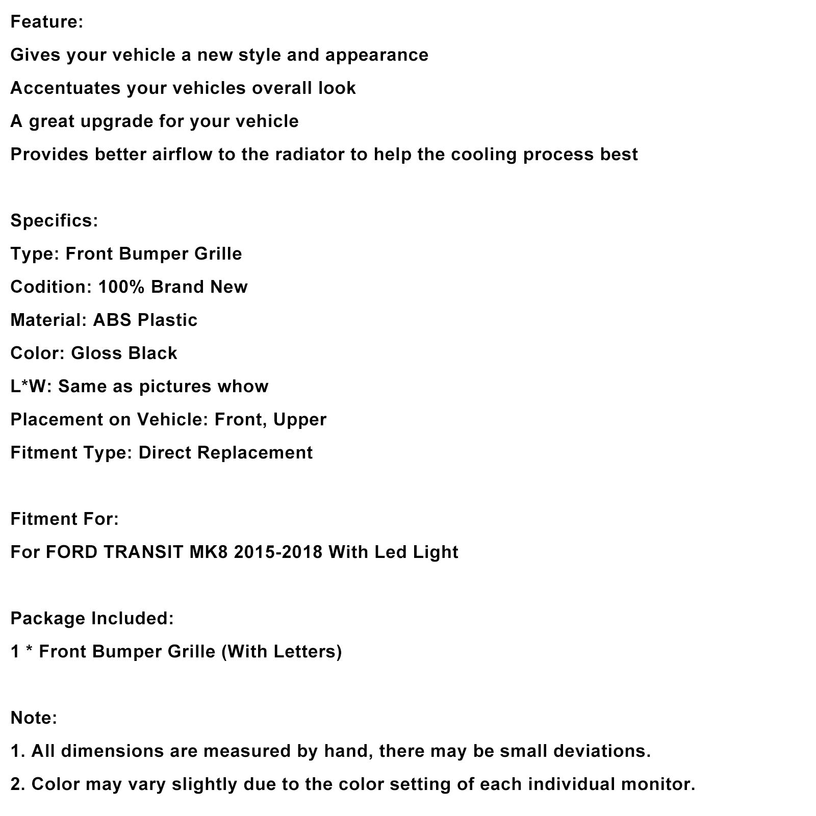 2015-2018 Ford Transit MK8 Raptor met LED glanzend zwarte voorbumpergrille