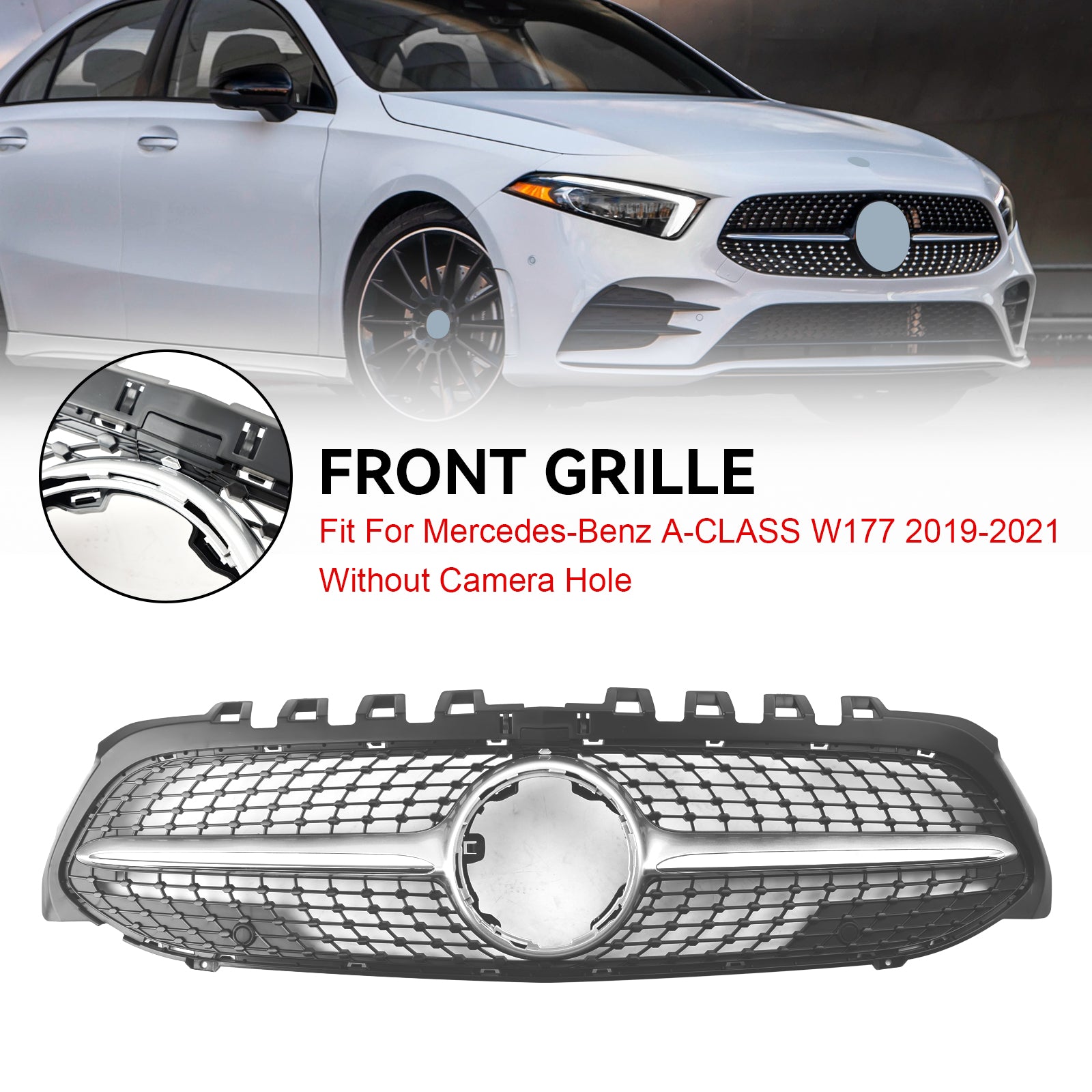 2019-2023 Benz A-Klasse W177 Diamond Front Bumper Grille Zwart