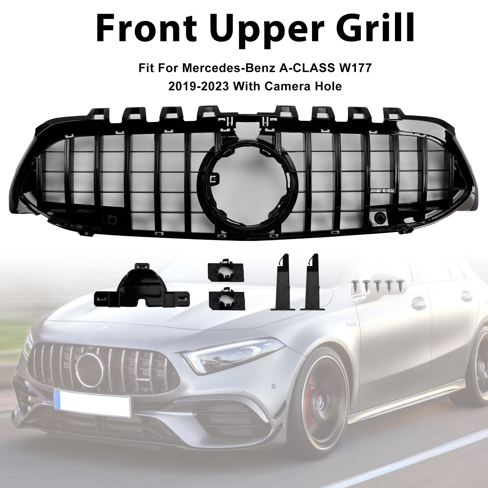 2019-2023 Mercedes Benz A-Class W177 GT-Style Front Bumper Grille Black