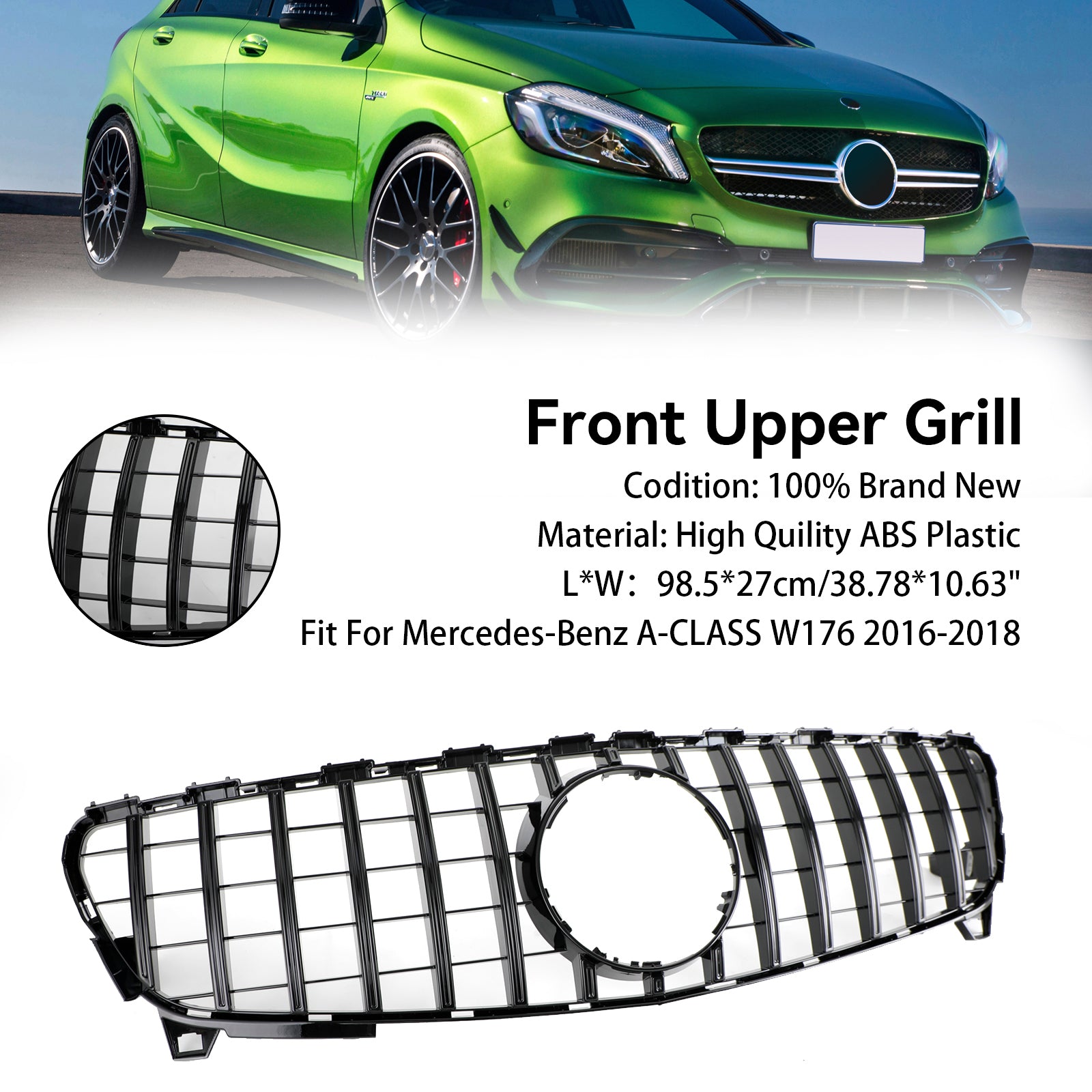 2016 2017 2018 A CLASS W176 MERCEDES BENZ GTR Style Front Bumper Grille Grill