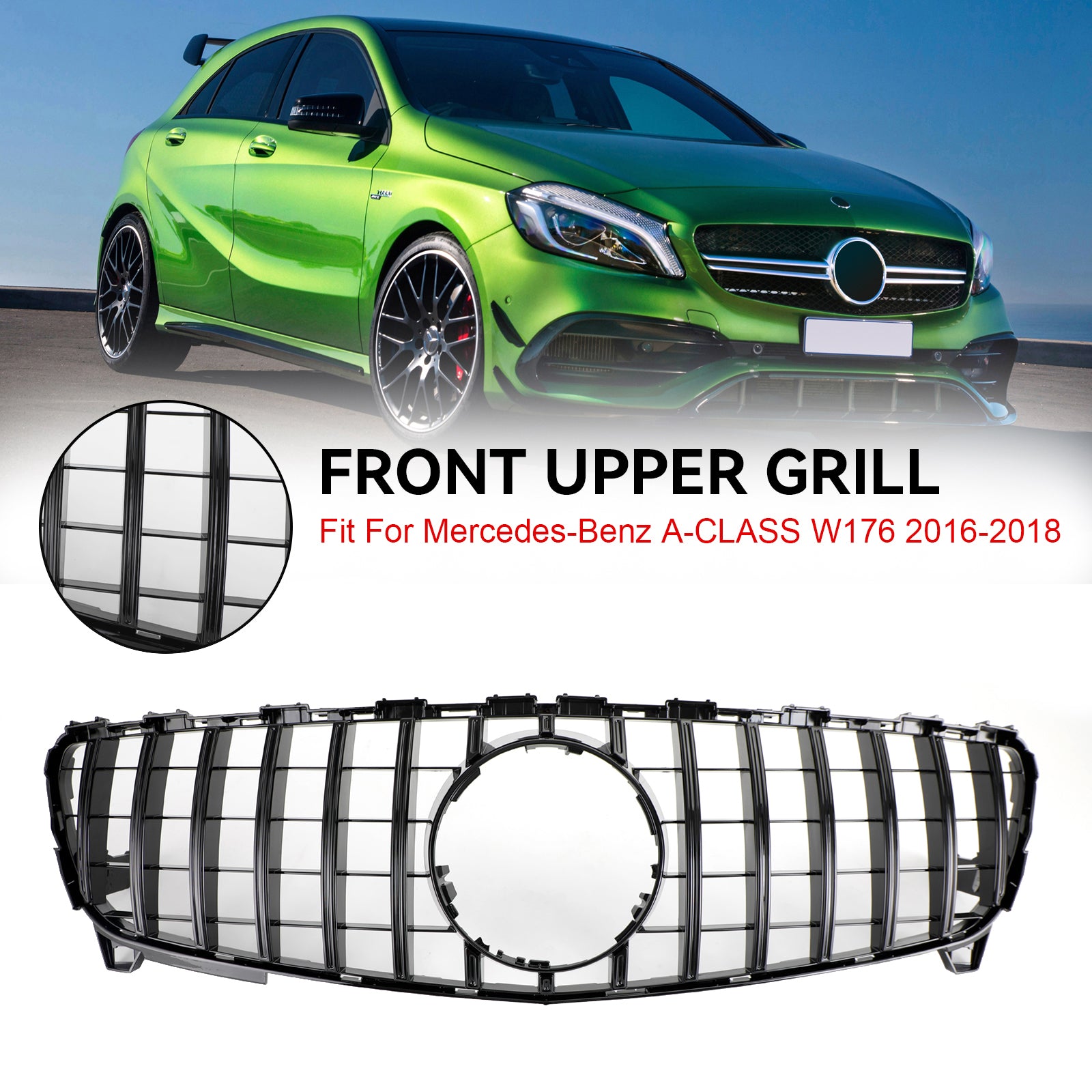 2016 2017 2018 A CLASS W176 MERCEDES BENZ GTR Style Front Bumper Grille Grill