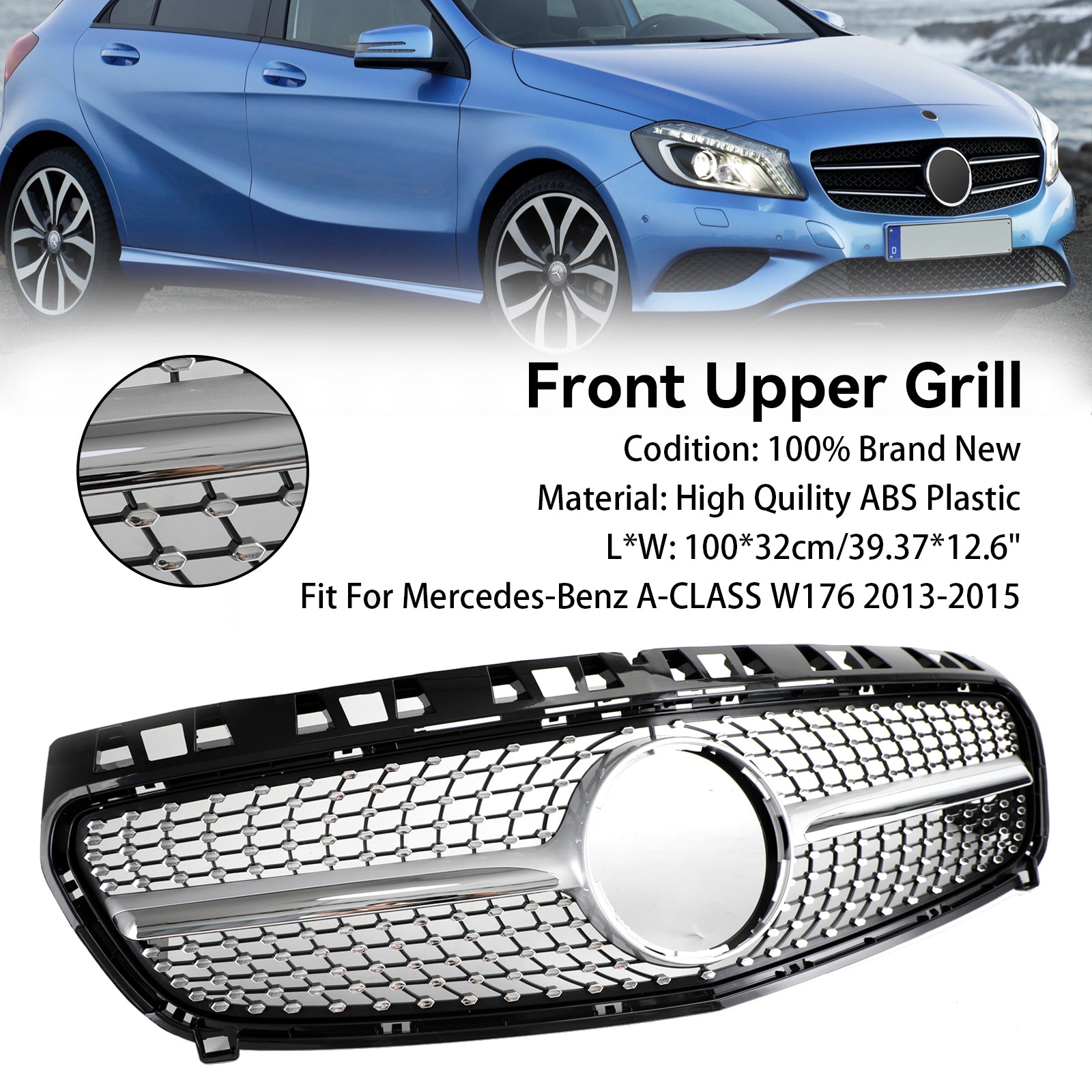 CLASE A 2013-2015 W176 Parrilla delantera para parachoques Mercedes Benz negra/cromada