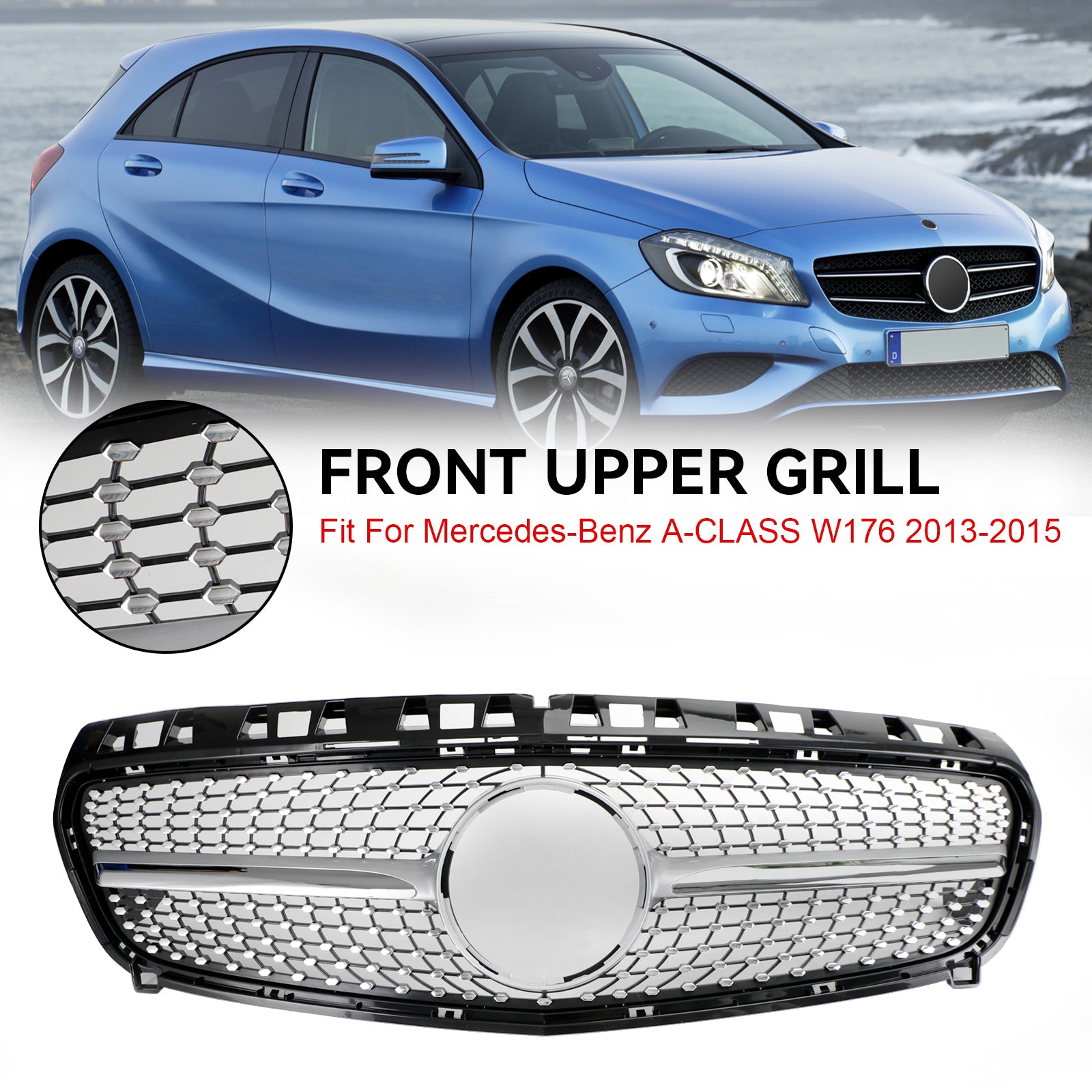 CLASE A 2013-2015 W176 Parrilla delantera para parachoques Mercedes Benz negra/cromada