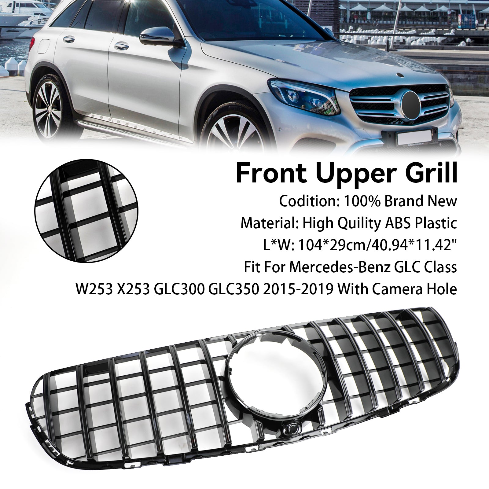 GLC X253 C253 2015-2019 Mercedes Benz Front Bumper Grille Grill Gloss Black