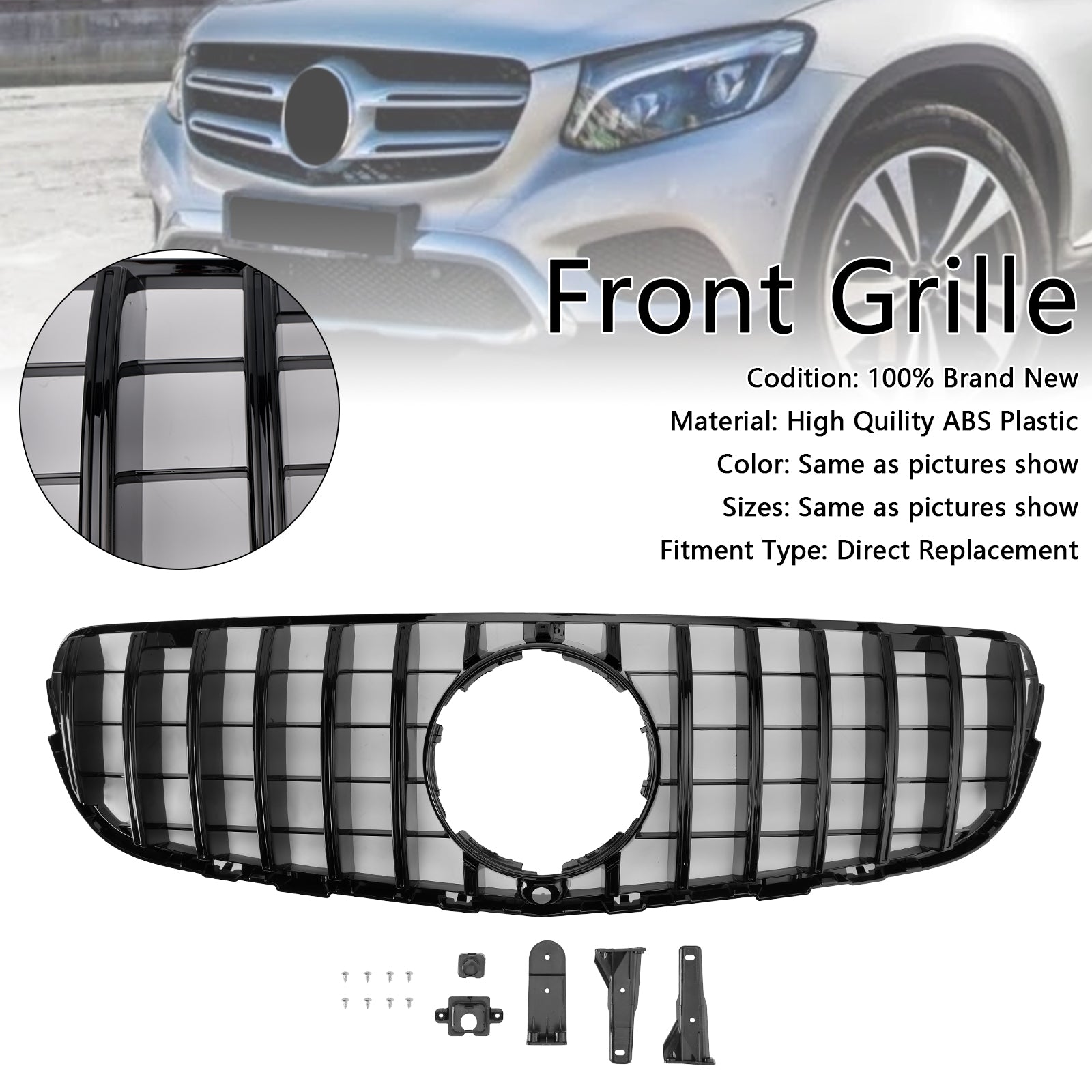 2015-2019 Mercedes Benz GLC X253 C253 Grille de pare-chocs avant noir brillant