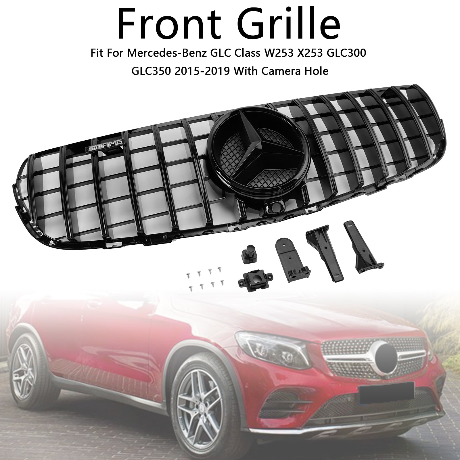 2015-2019 Mercedes Benz GLC X253 C253 Front Bumper Grill Grill Gloss Black
