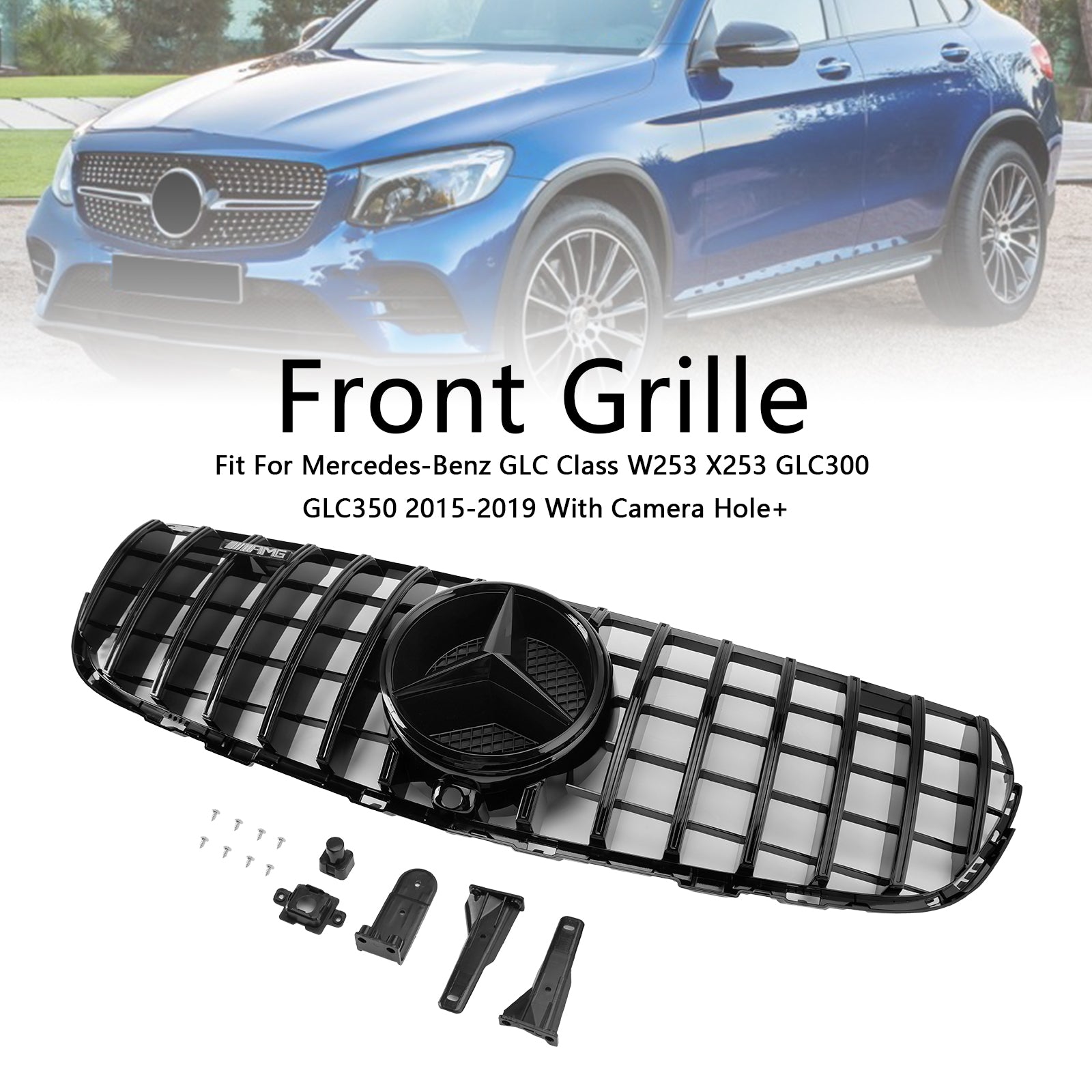 2015-2019 Mercedes Benz GLC X253 C253 Front Bumper Grill Grill Gloss Black