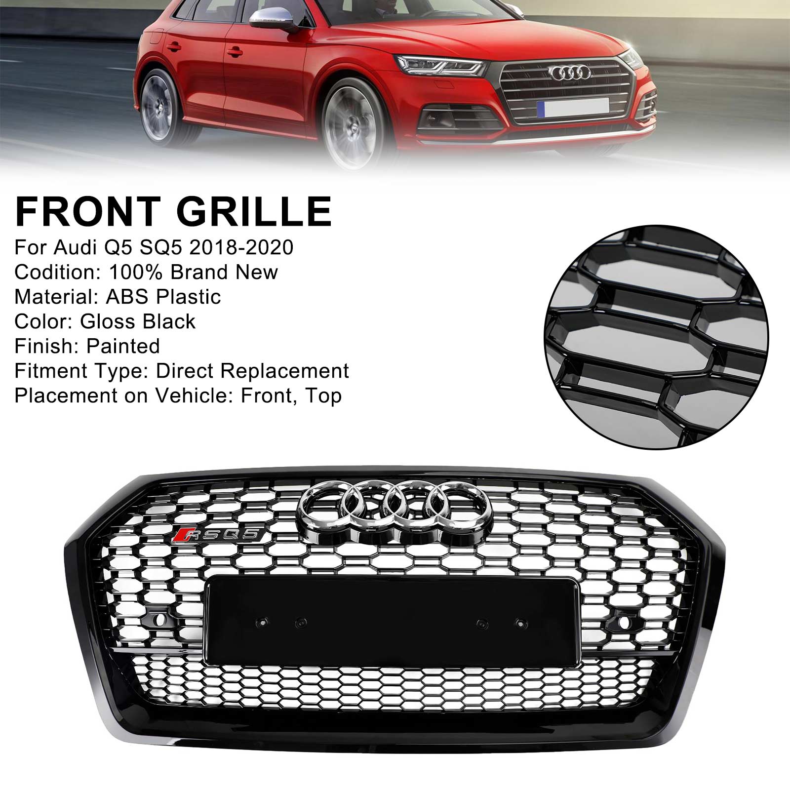 2018-2020 Audi Q5 SQ5 RSQ5 Style Front Honeycomb Mesh Grill Grille