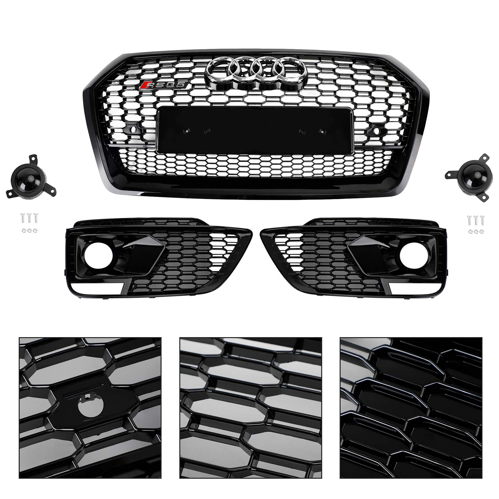 Grille avant en nid d'abeille + calandre de phare antibrouillard pour Audi Q5 SQ5 RSQ5 2018 – 2020