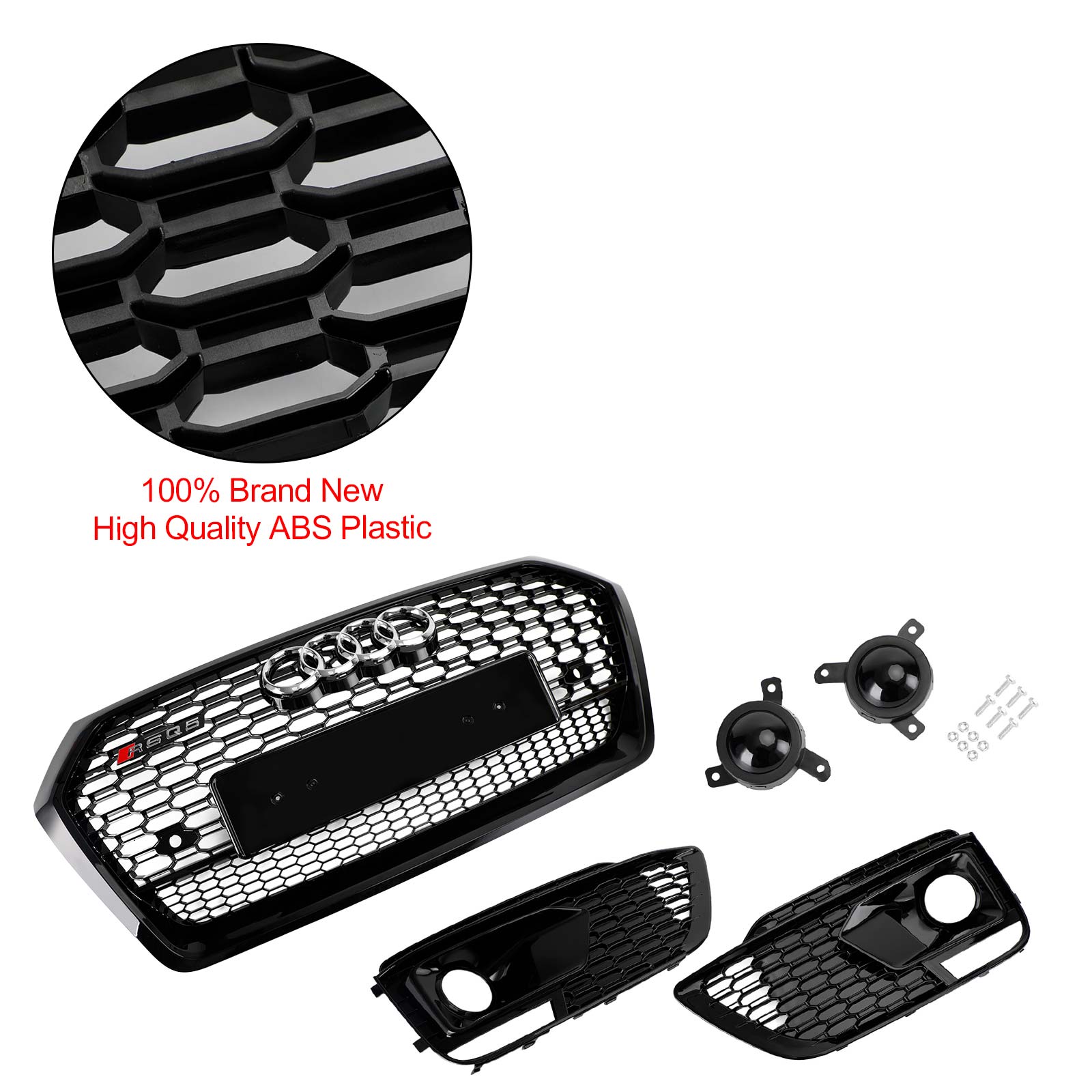 Grille avant en nid d'abeille + calandre de phare antibrouillard pour Audi Q5 SQ5 RSQ5 2018 – 2020