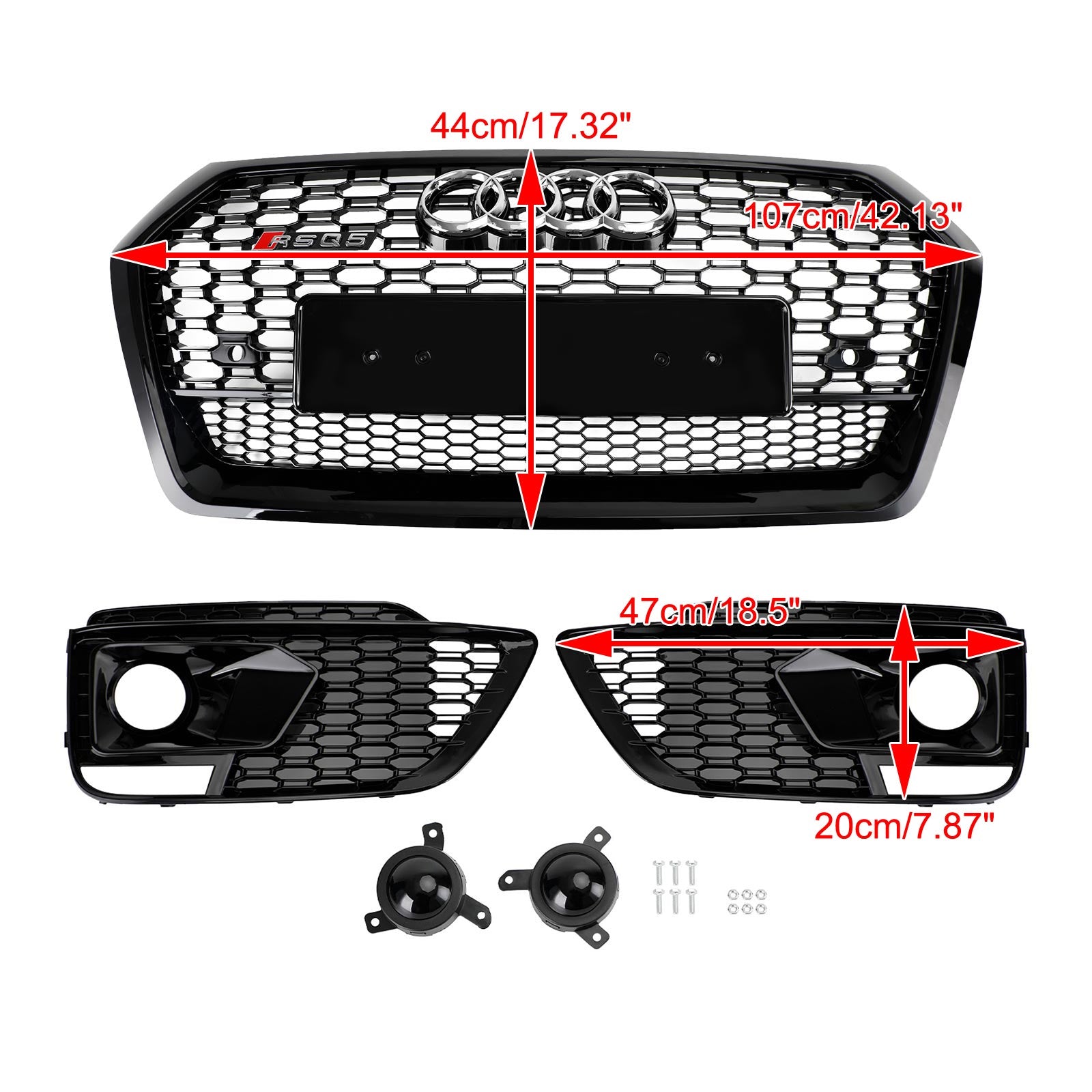 Grille avant en nid d'abeille + calandre de phare antibrouillard pour Audi Q5 SQ5 RSQ5 2018 – 2020