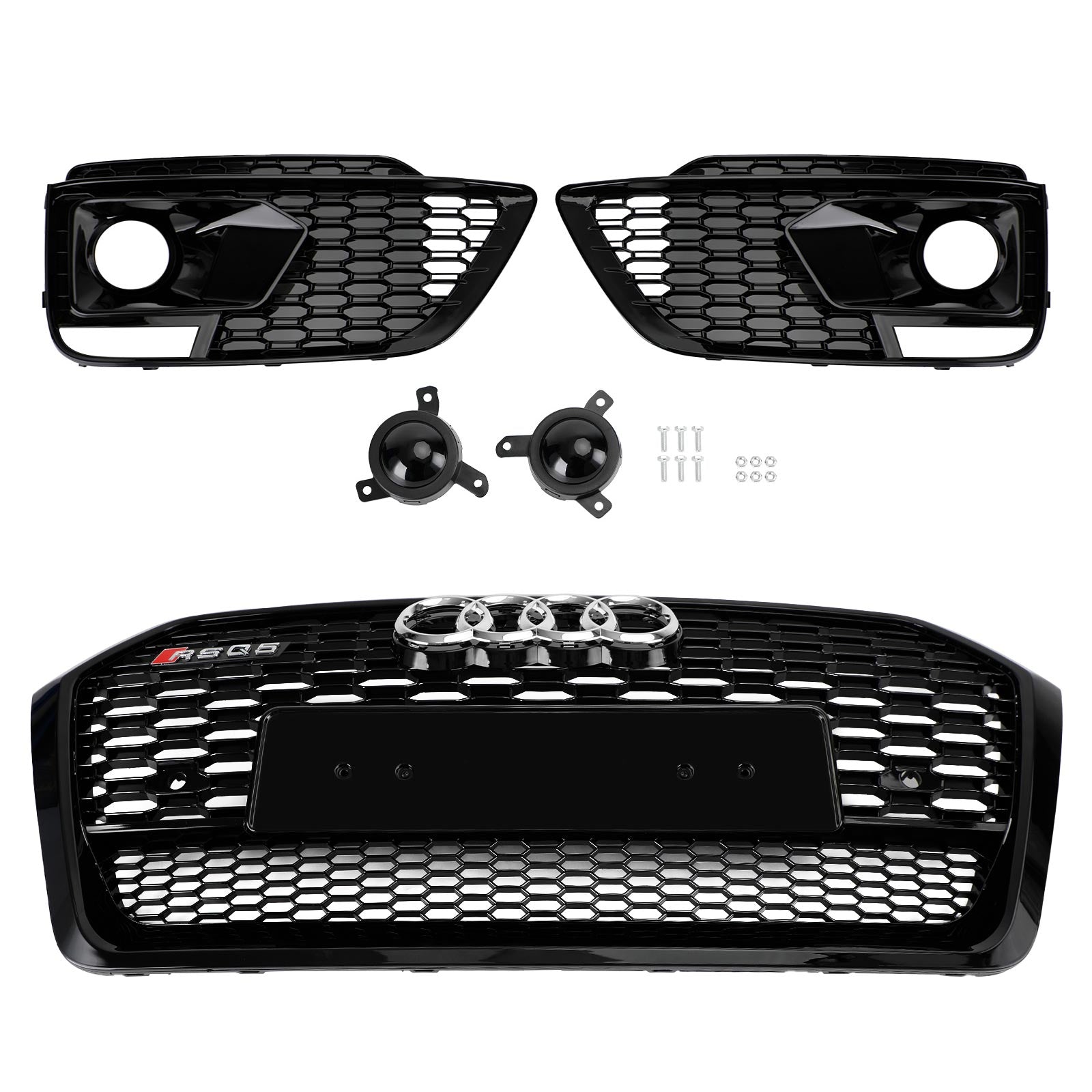 Grille avant en nid d'abeille + calandre de phare antibrouillard pour Audi Q5 SQ5 RSQ5 2018 – 2020