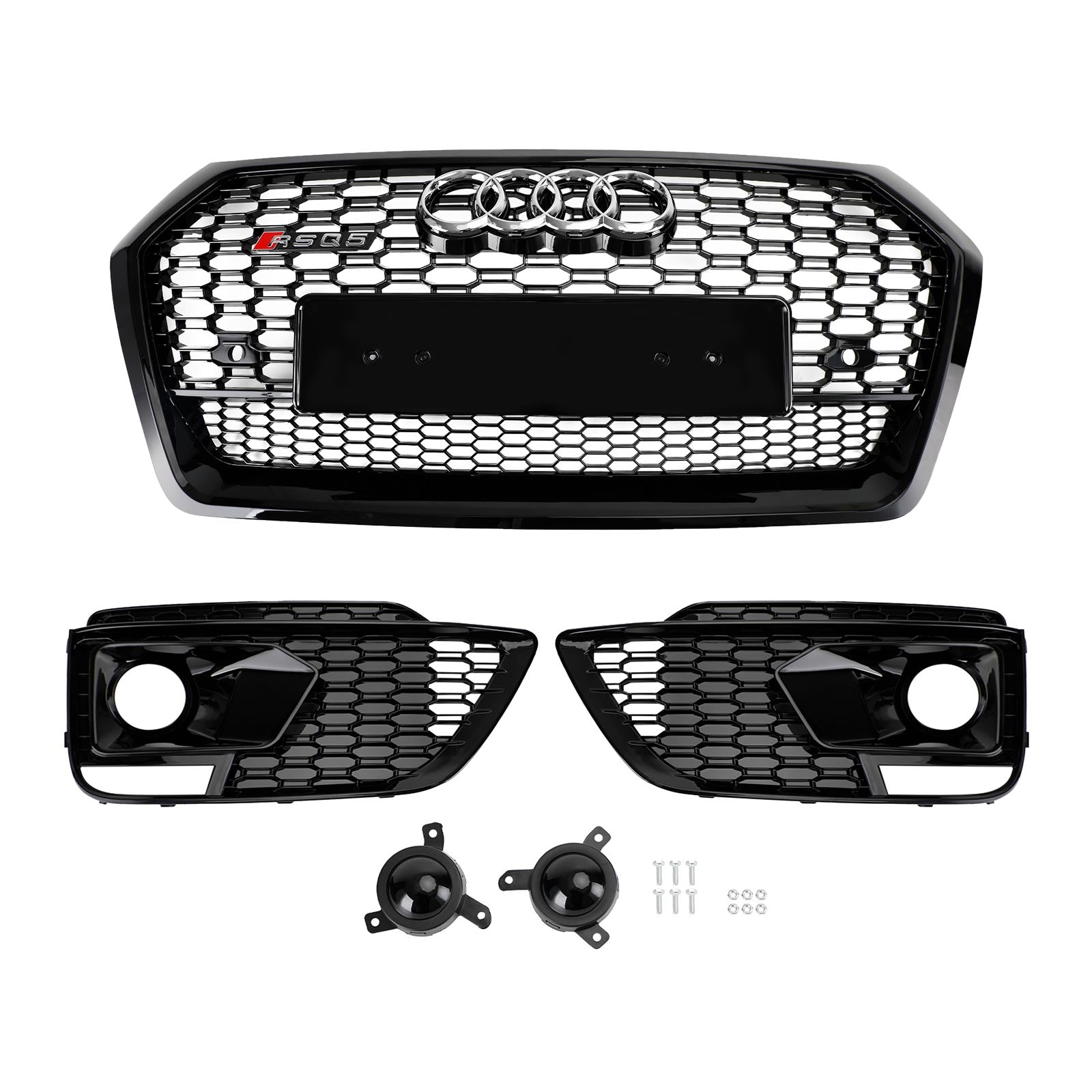 2018-2020 Audi Q5 SQ5 RSQ5 Style Front Honeycomb Mesh Grill + Fog Lamp Grille