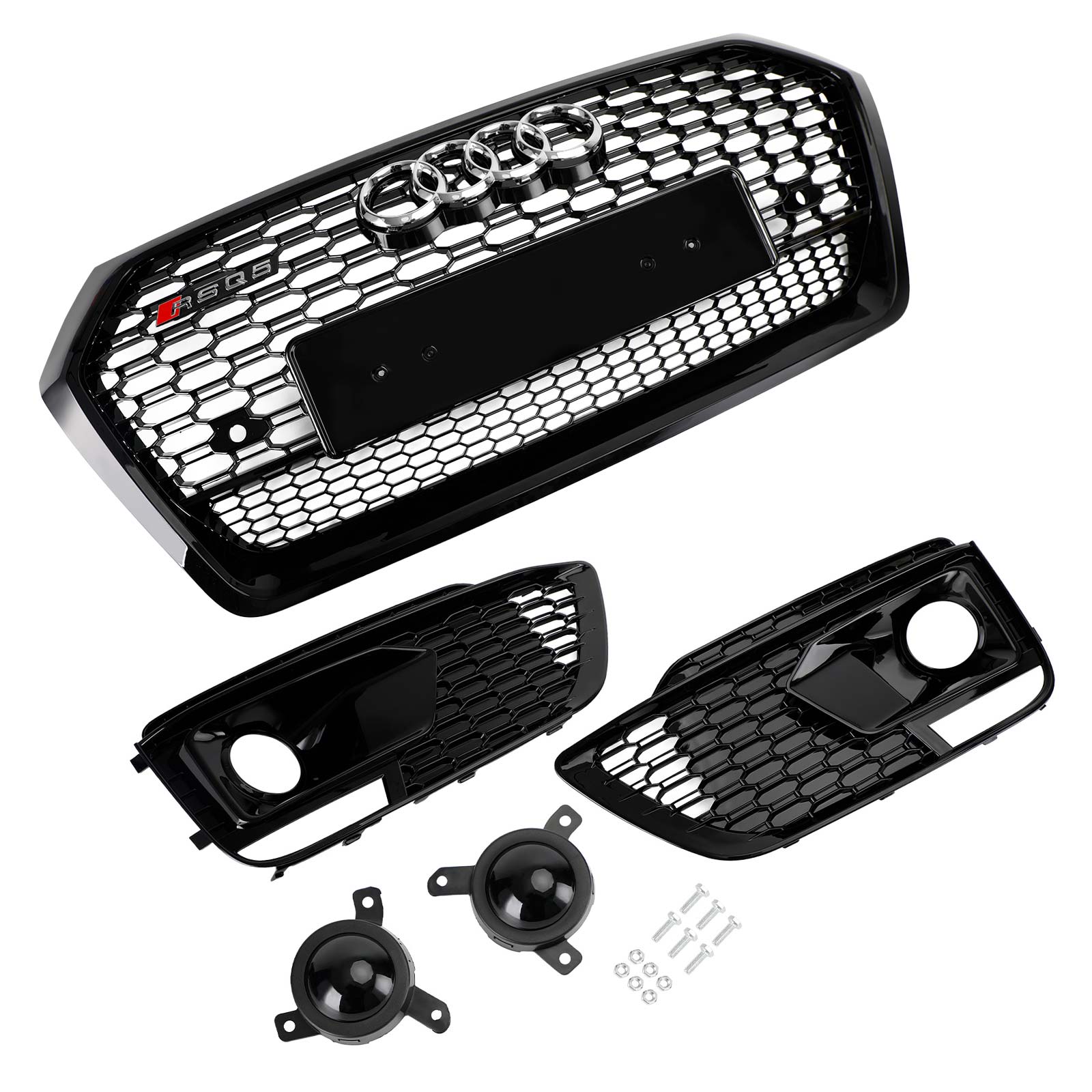 2018-2020 Audi Q5 SQ5 RSQ5 Style Front Honeycomb Mesh Grill + Fog Lamp Grille