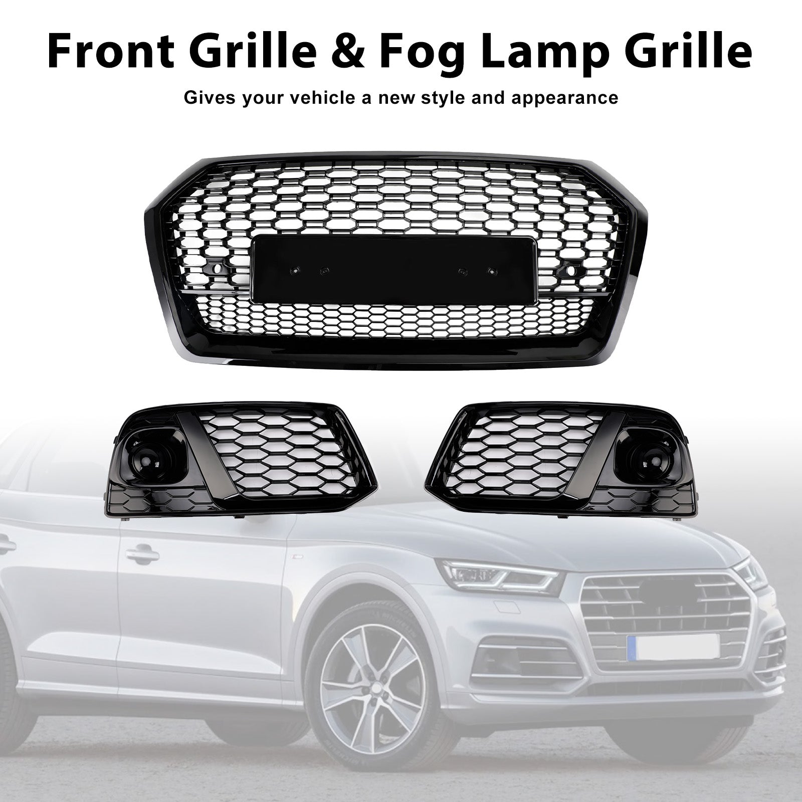 2018 2019 Audi Q5 SQ5 Grille avant en nid d'abeille + Grille de phare antibrouillard