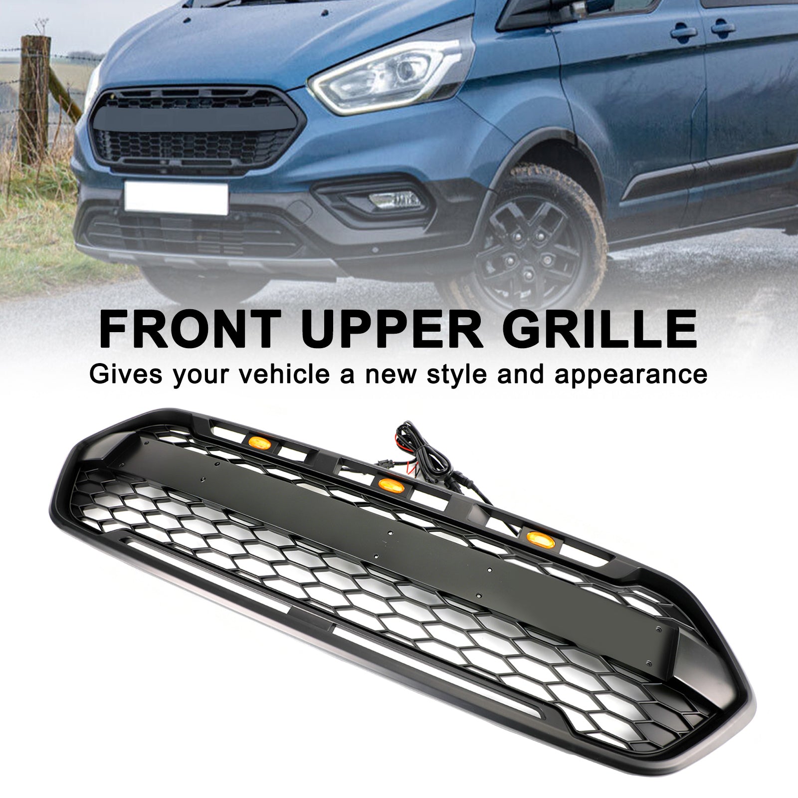 2018-2023 Ford Transit Custom Raptor Style Trail avec grille de pare-chocs avant noir mat 3LED