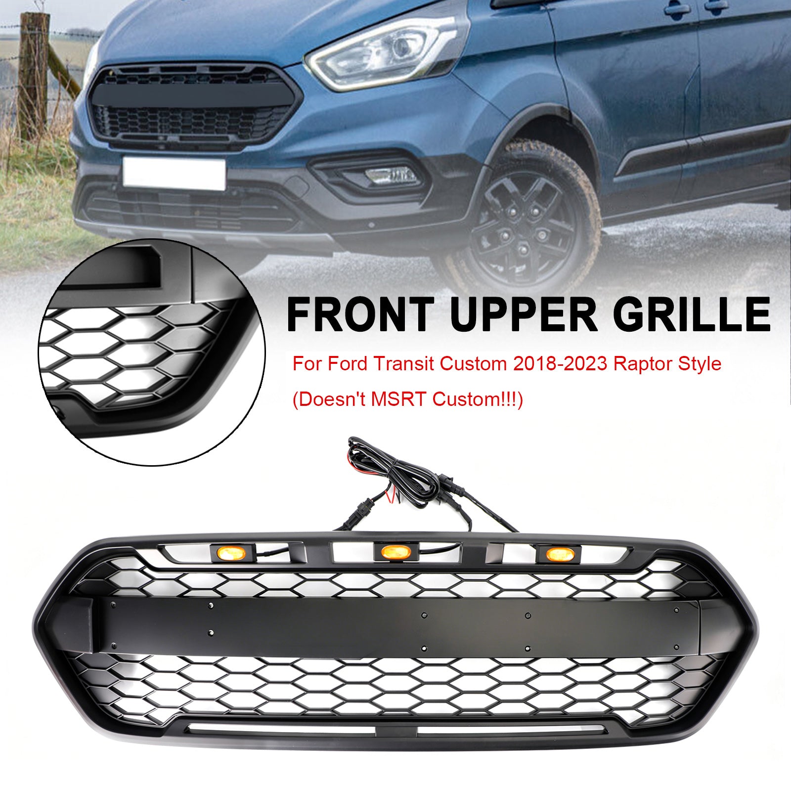 Raptor Style 2018-2023 Ford Transit Custom Trail met 3LED matzwarte voorbumpergrille