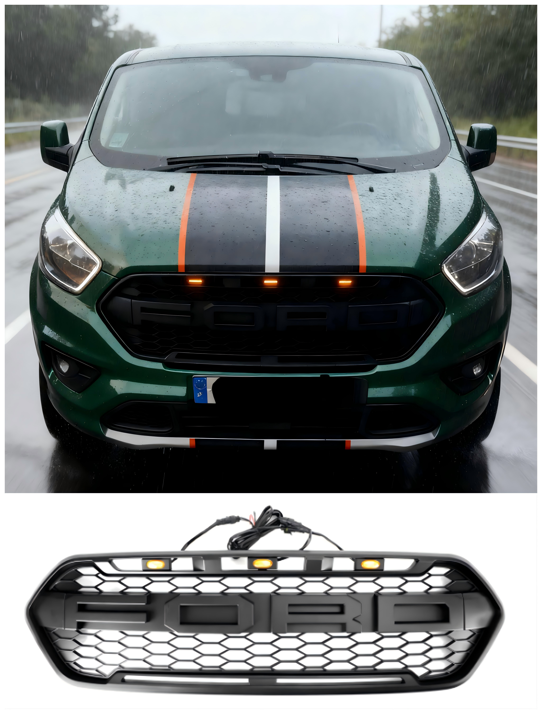 2018-2023 Ford Transit Custom Raptor Style Trail met 3LED matzwarte voorbumpergrille