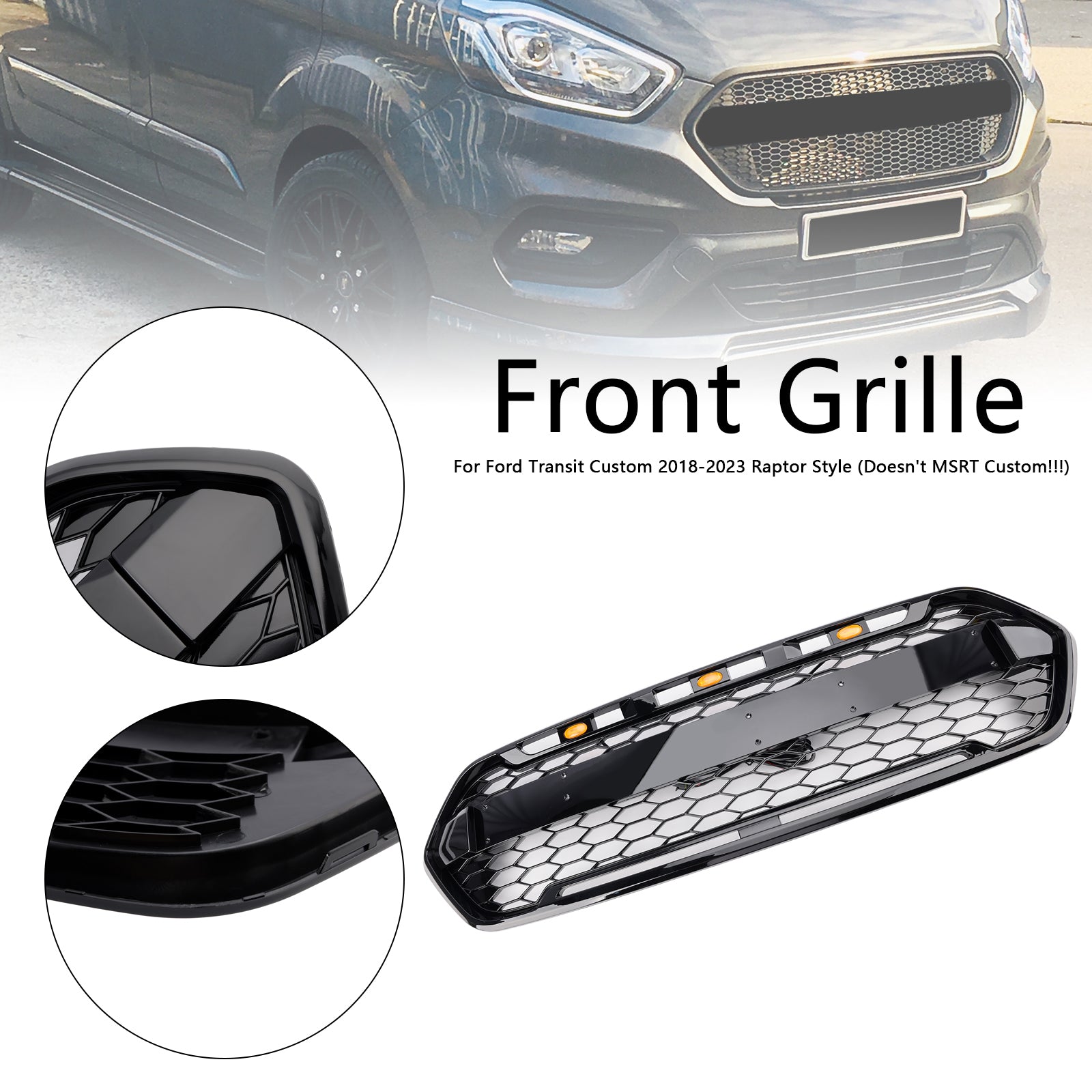 Raptor Style 2018-2023 Ford Transit Custom Trail met 3LED matzwarte voorbumpergrille