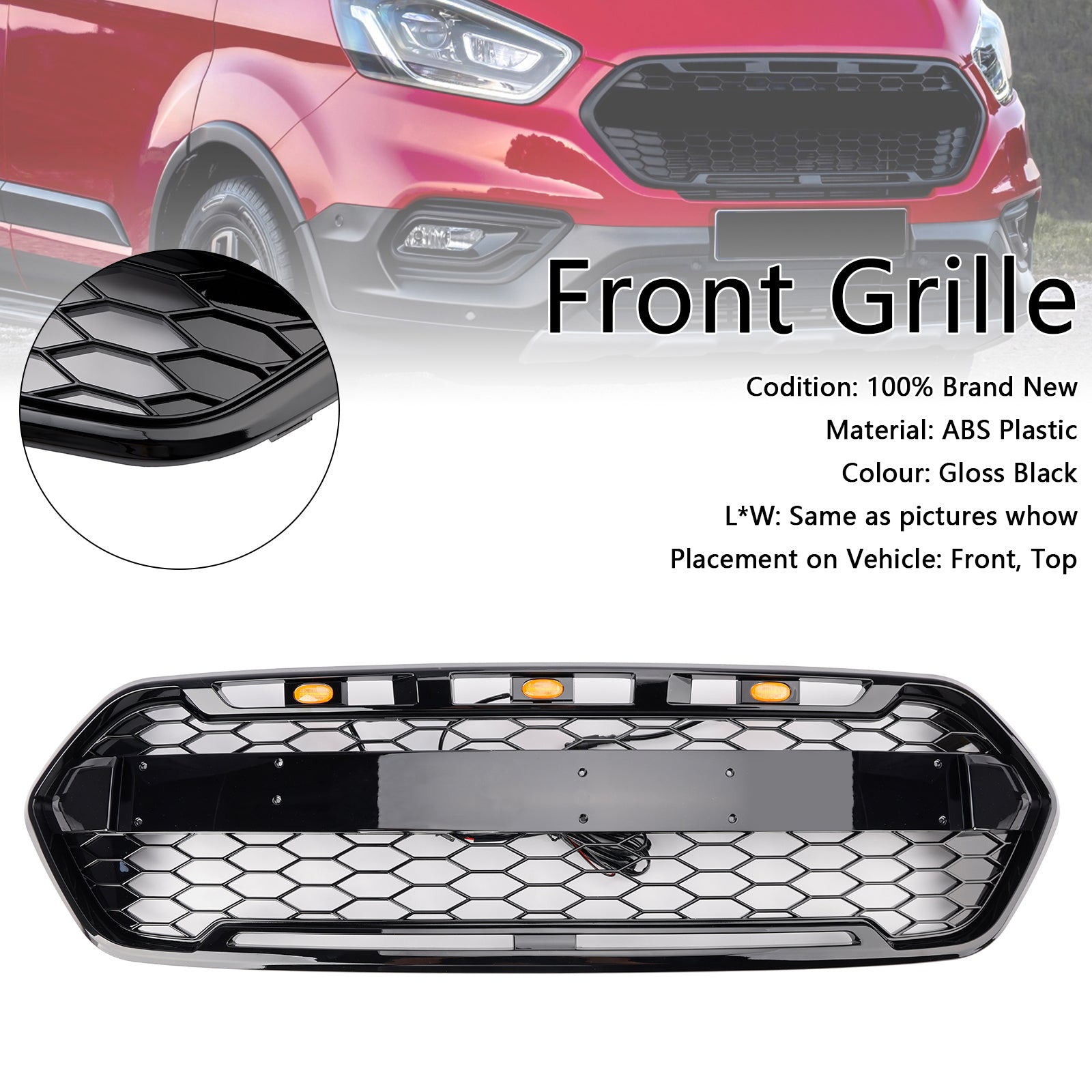 2018-2023 Ford Transit Custom Trail avec 3LED noir mat calandre de pare-chocs avant style Raptor